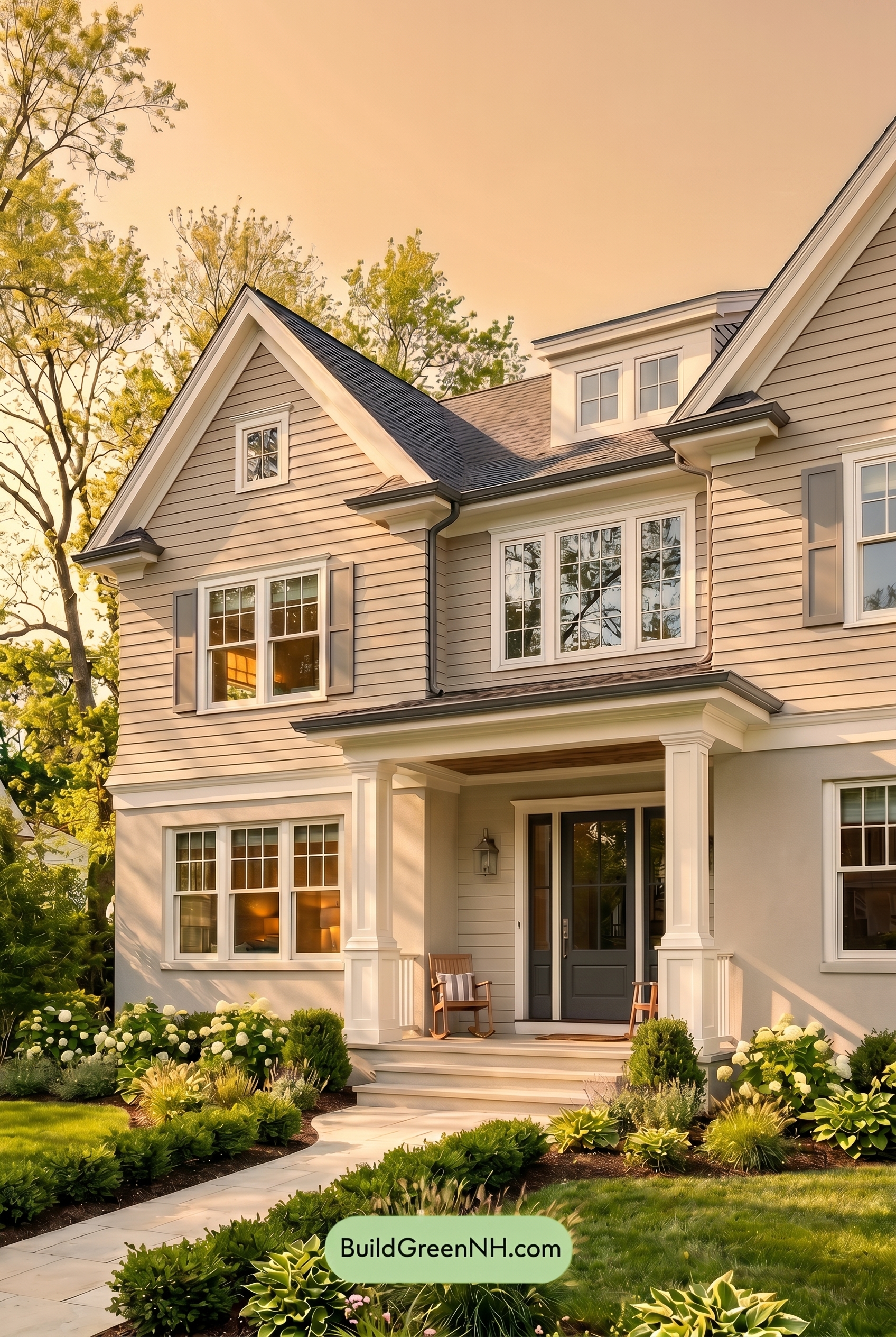 Light Grey Exterior Color Scheme: Pale Gray Warmth - Golden Hour