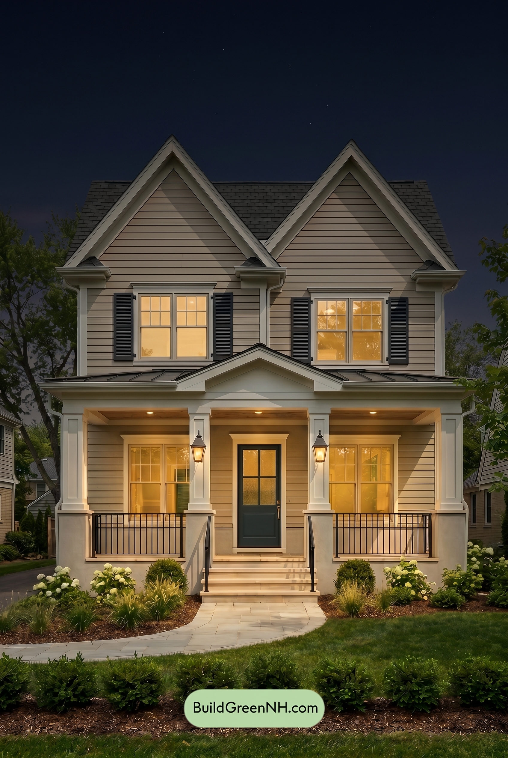 Light Grey Exterior Color Scheme: Pearl Gray Welcome - Nighttime