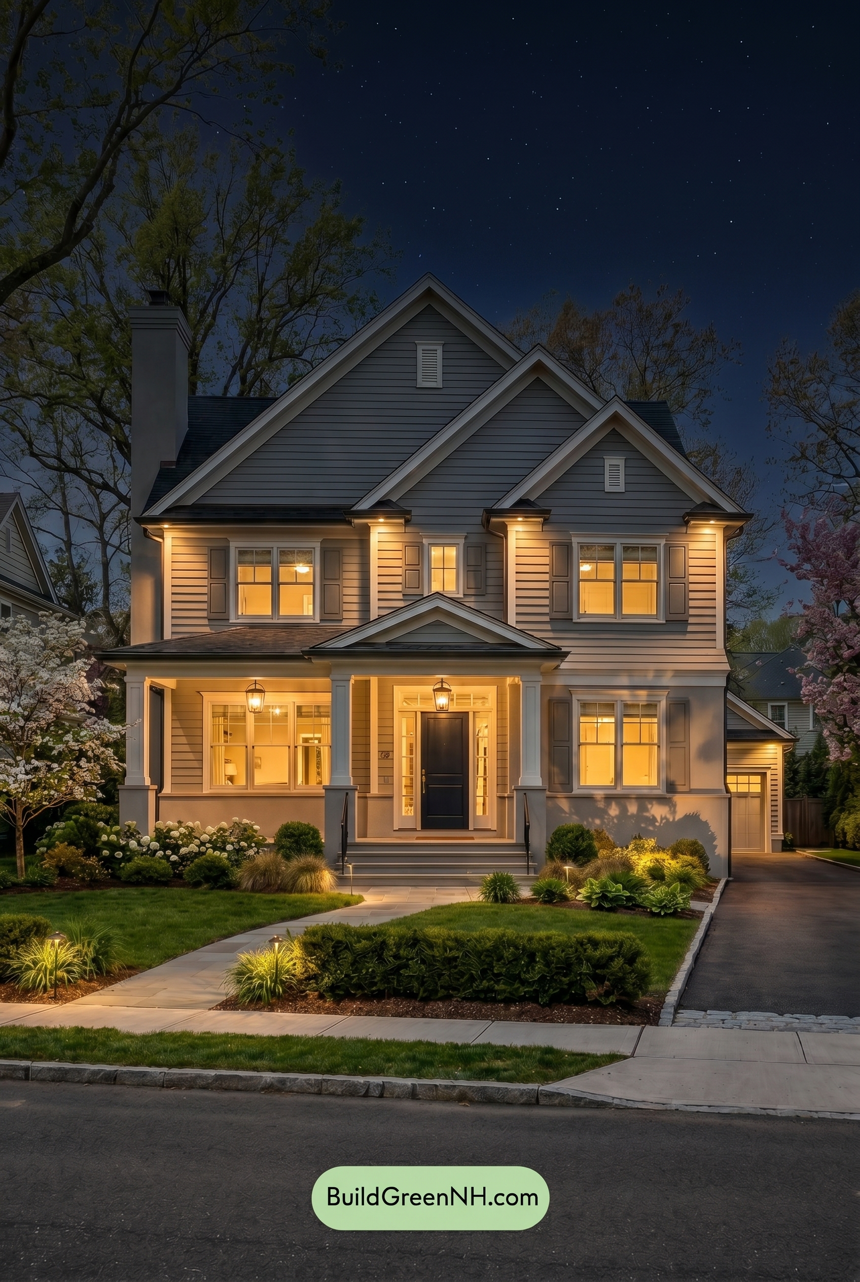 Light Grey Exterior Color Scheme: Pearl Gray Welcome - Nighttime