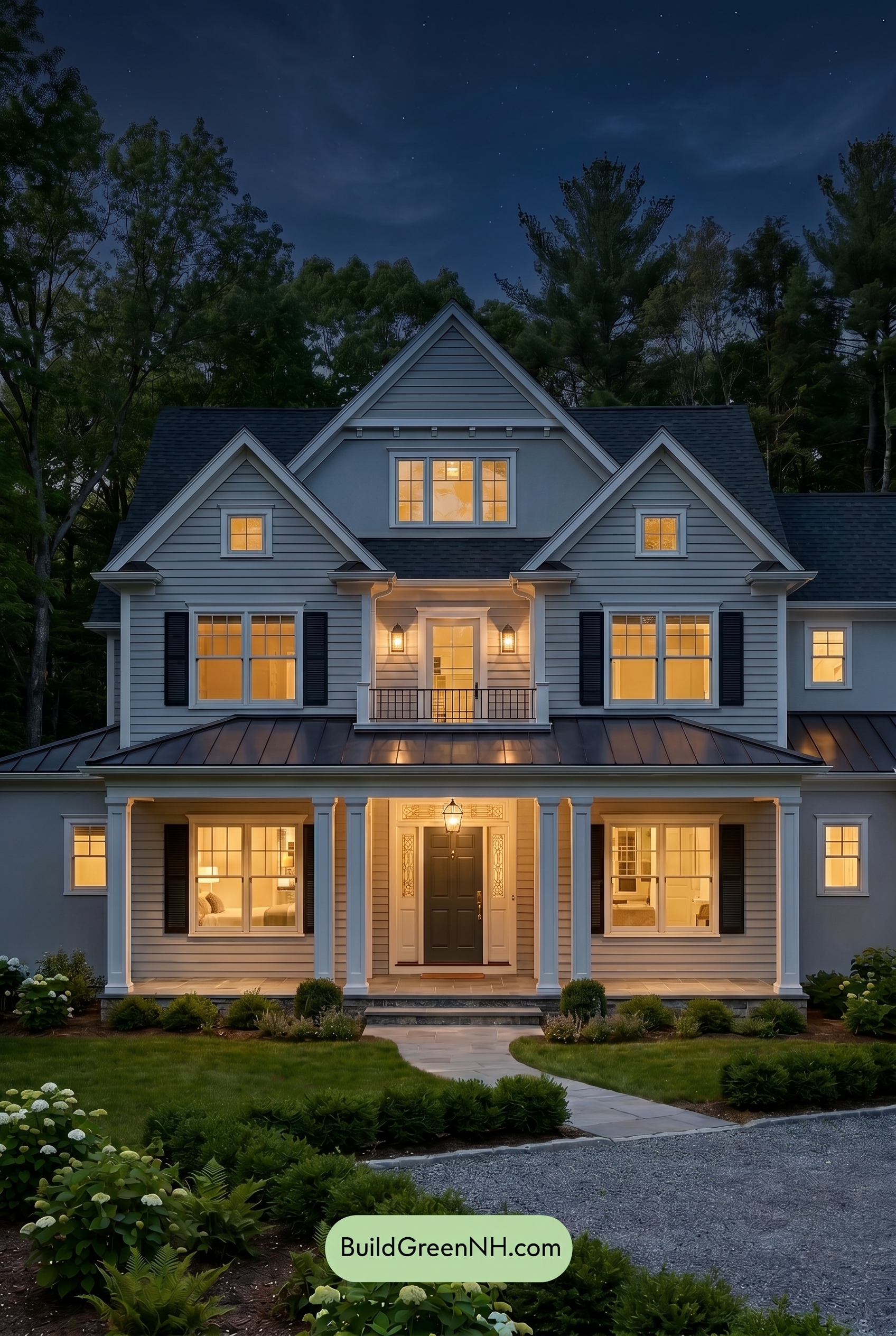 Light Grey Exterior Color Scheme: Silver Forest Poise - Nighttime