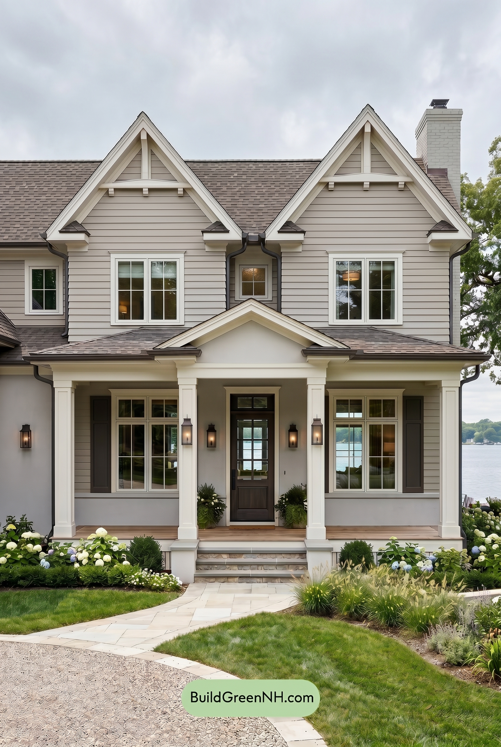 Light Grey Exterior Color Scheme: Silver Taupe Porch - Overcast