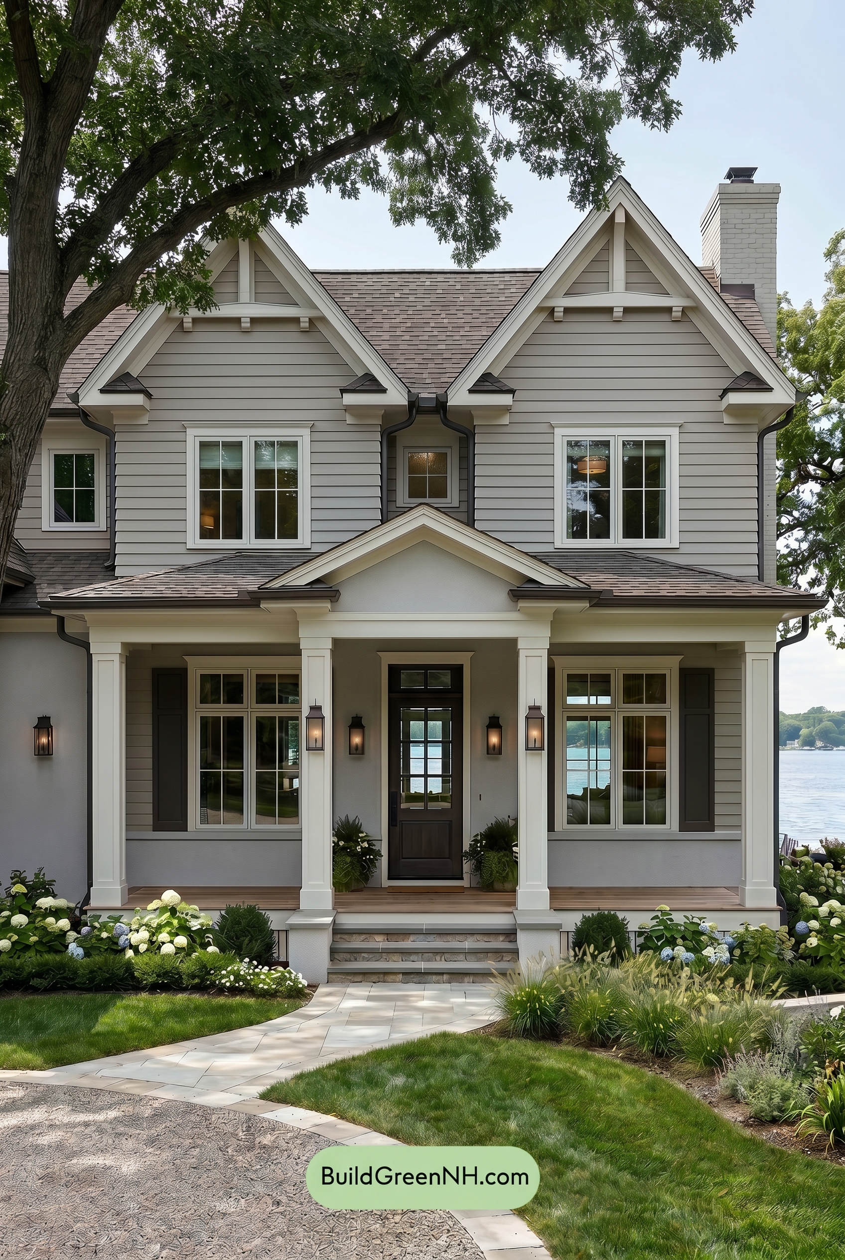 Light Grey Exterior Color Scheme: Silver Taupe Porch - Shade