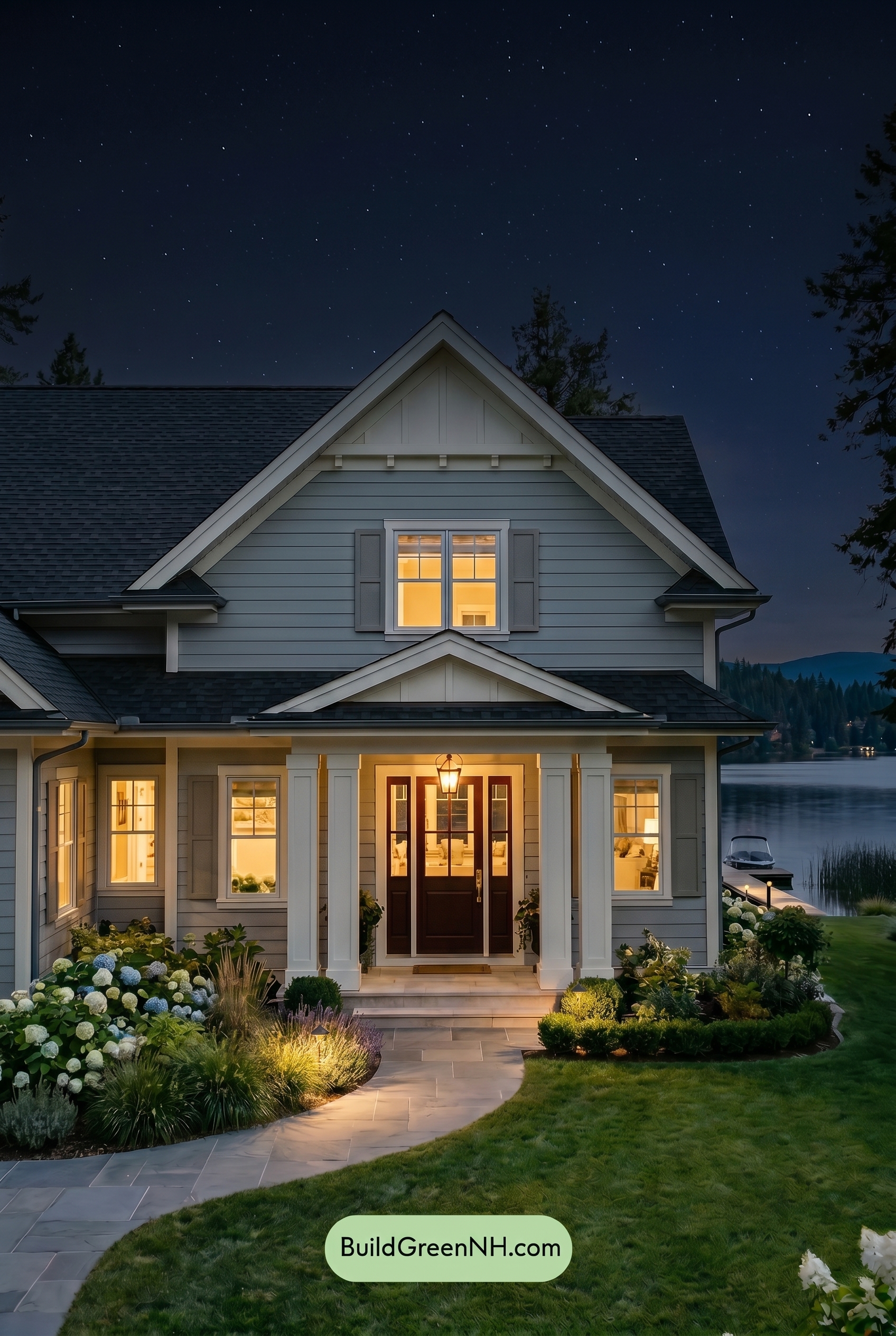 Light Grey Exterior Color Scheme: Smoke Gray Elegance - Nighttime