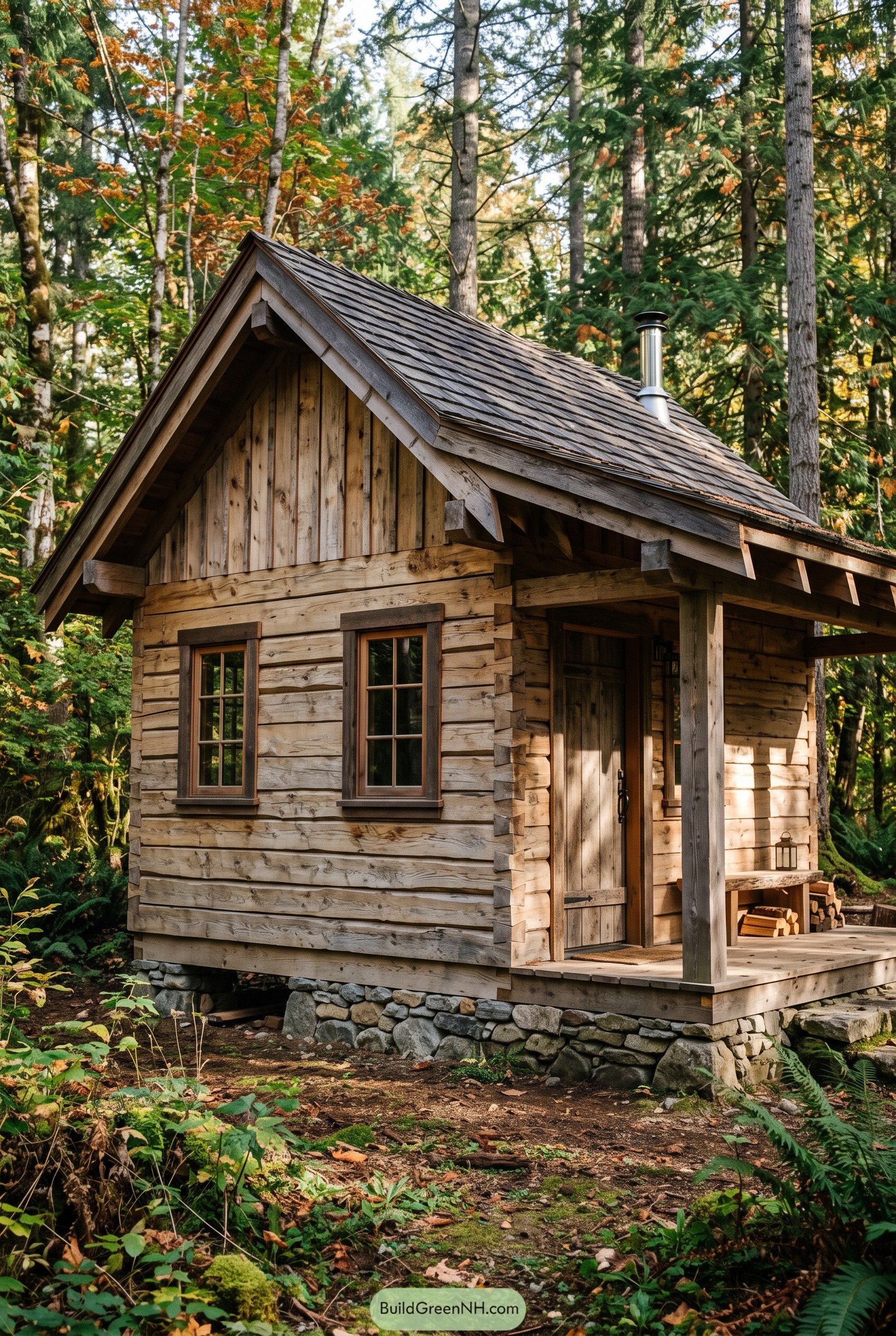 Rustic log cabin in a forest