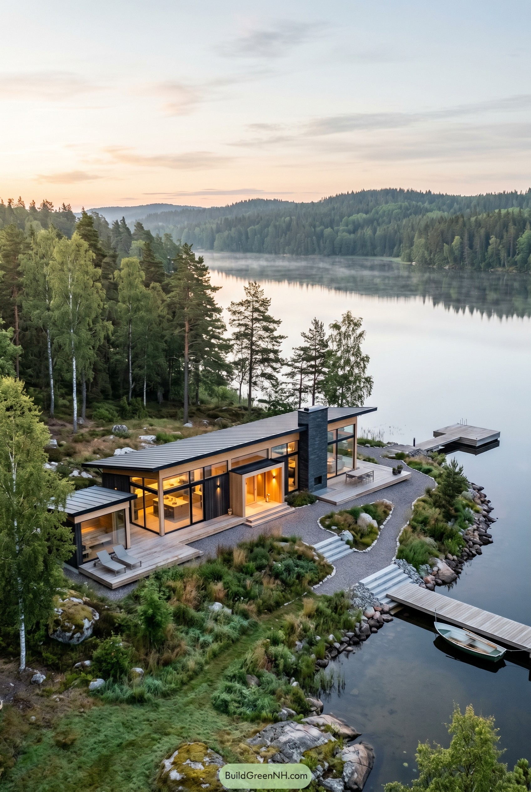Modern glass lakehouse with private dock