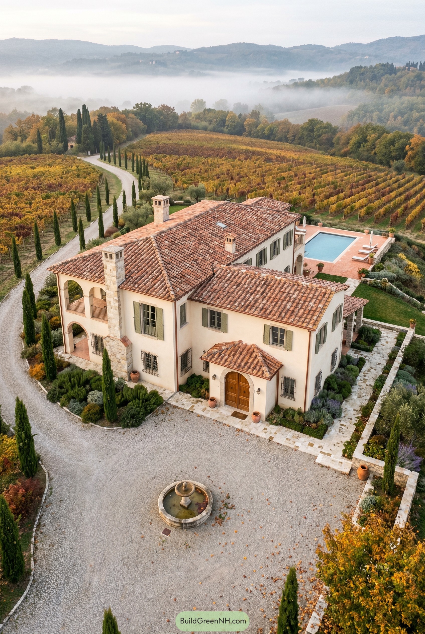 Tuscan style villa beside vineyard pool