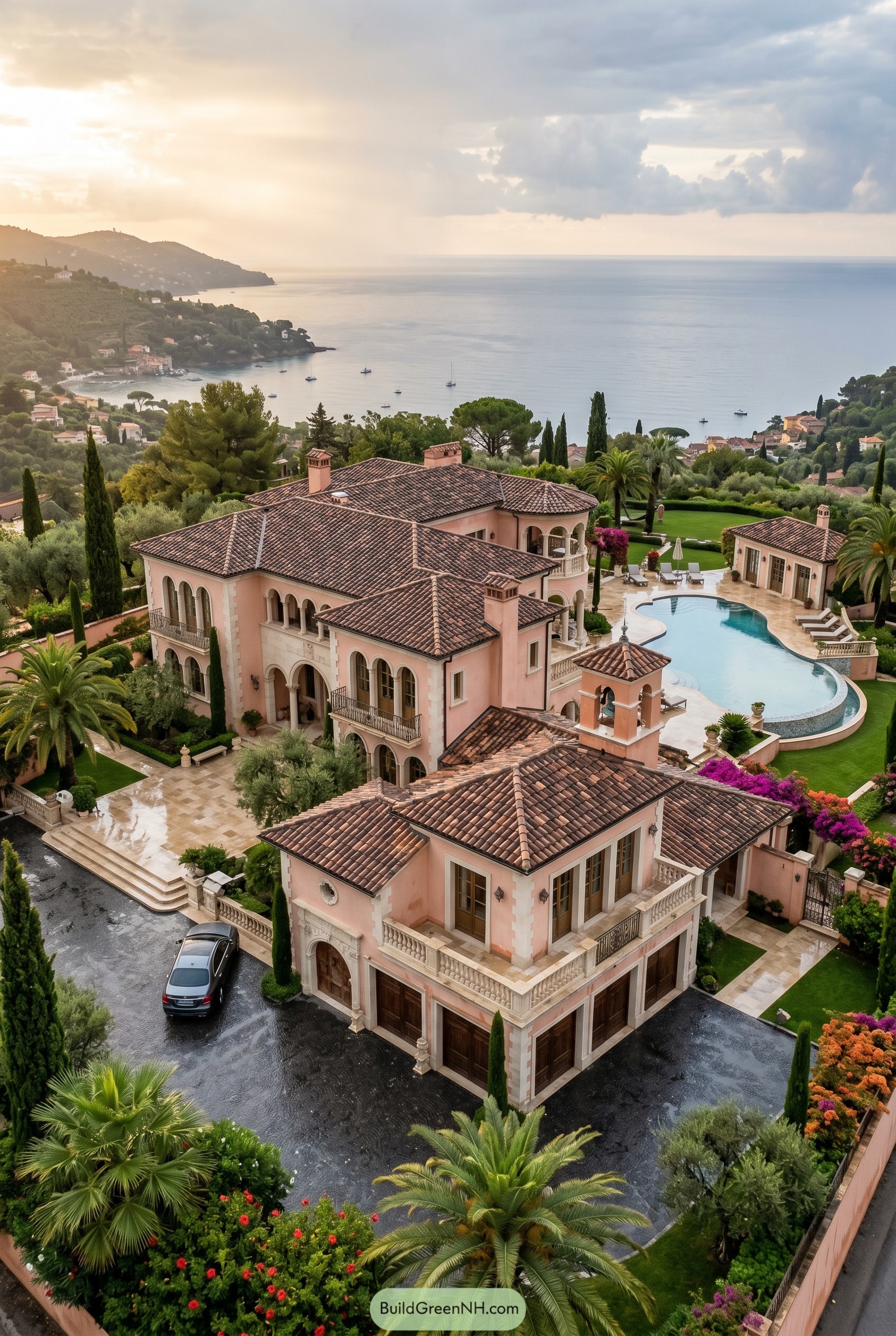 Seaside Mediterranean estate with curved pool