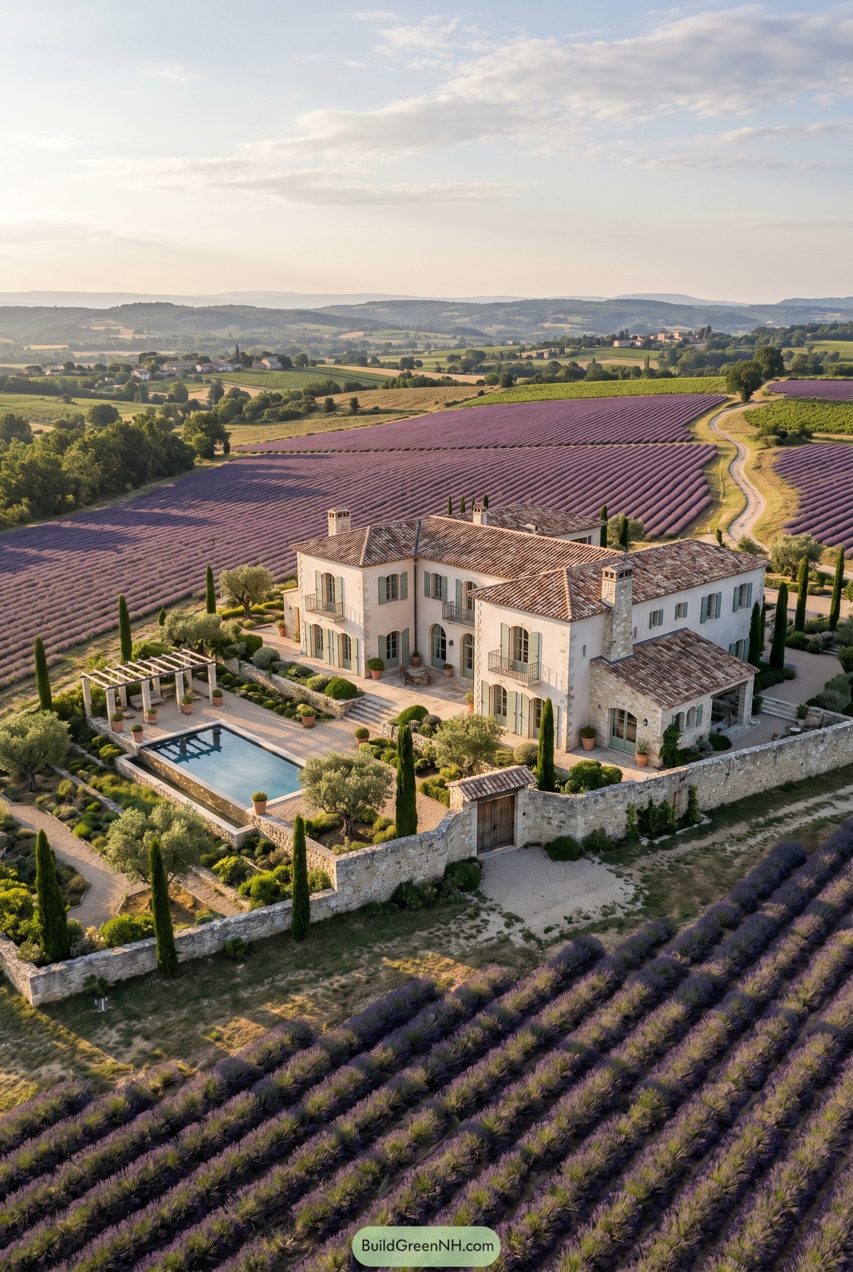Stone bastide in lavender fields with pool