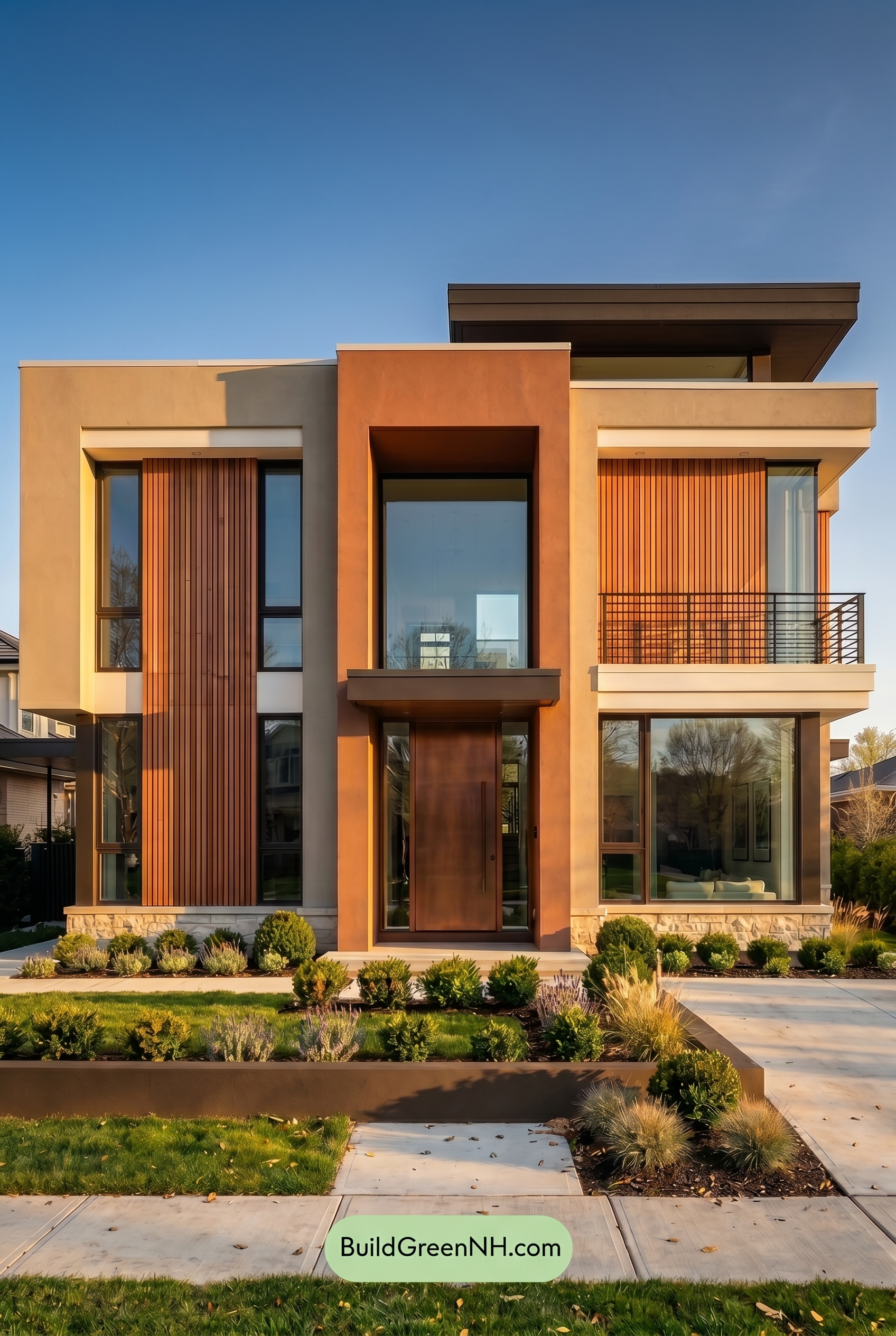 Modern Bronze House Exterior Color Scheme: Greige Cedar Warmth - Golden Hour