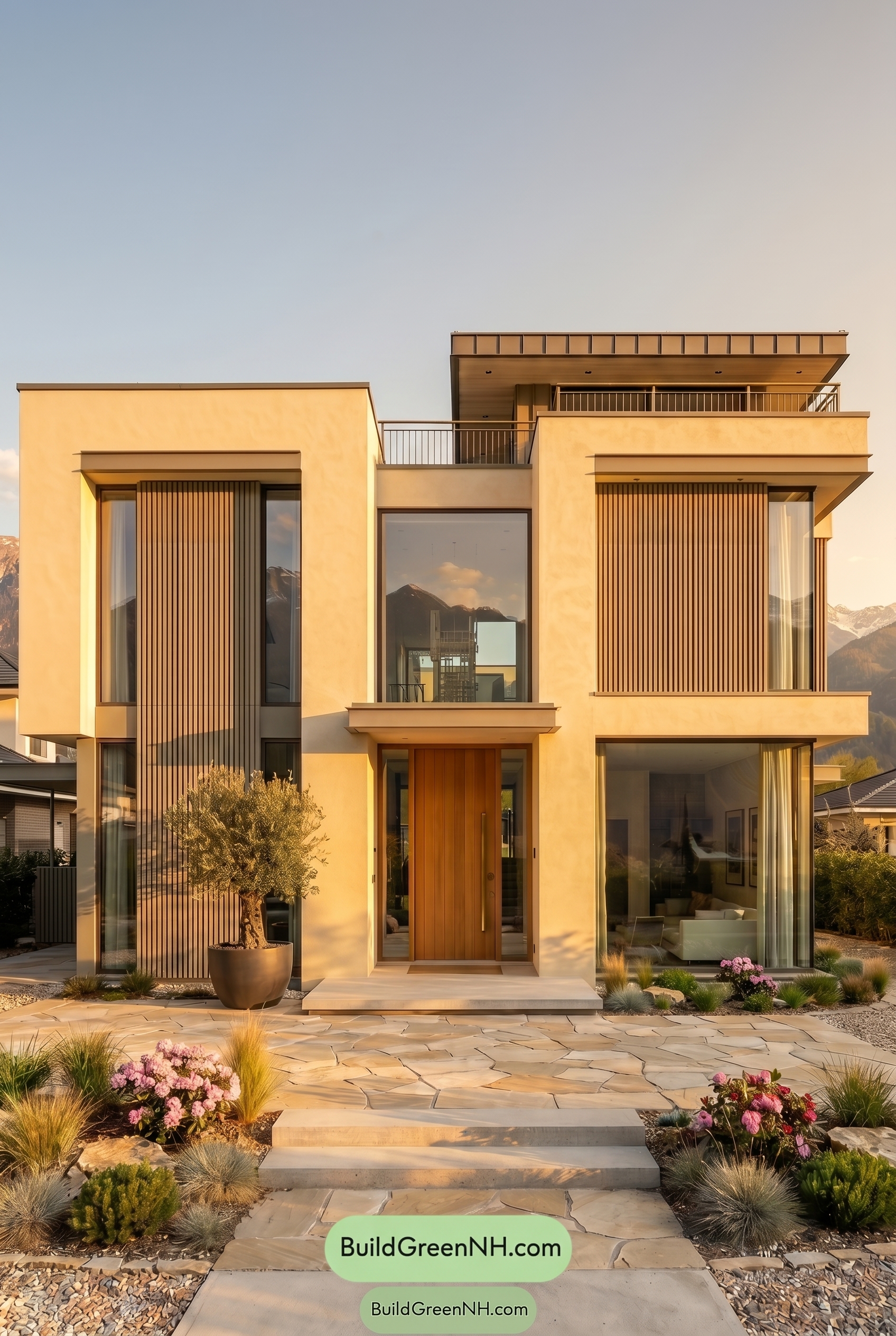 Modern Bronze House Exterior Color Scheme: Ivory Mountain Light - Golden Hour