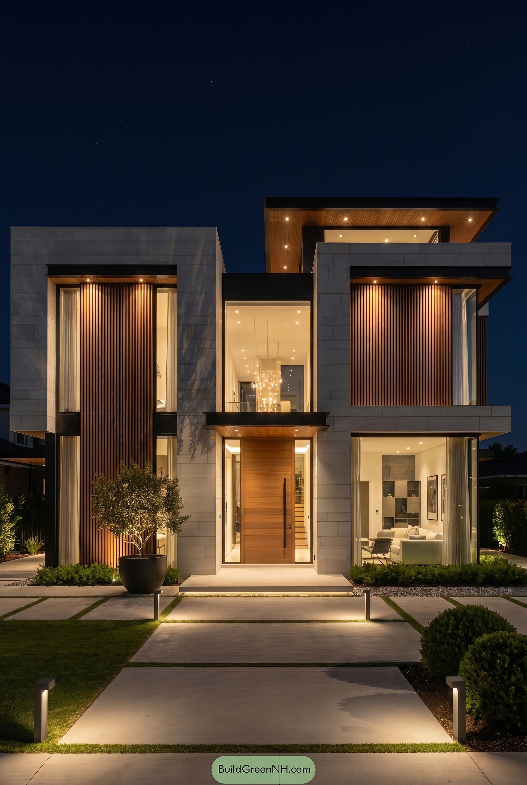 Modern Bronze House Exterior Color Scheme: Modern Bronze - Nighttime