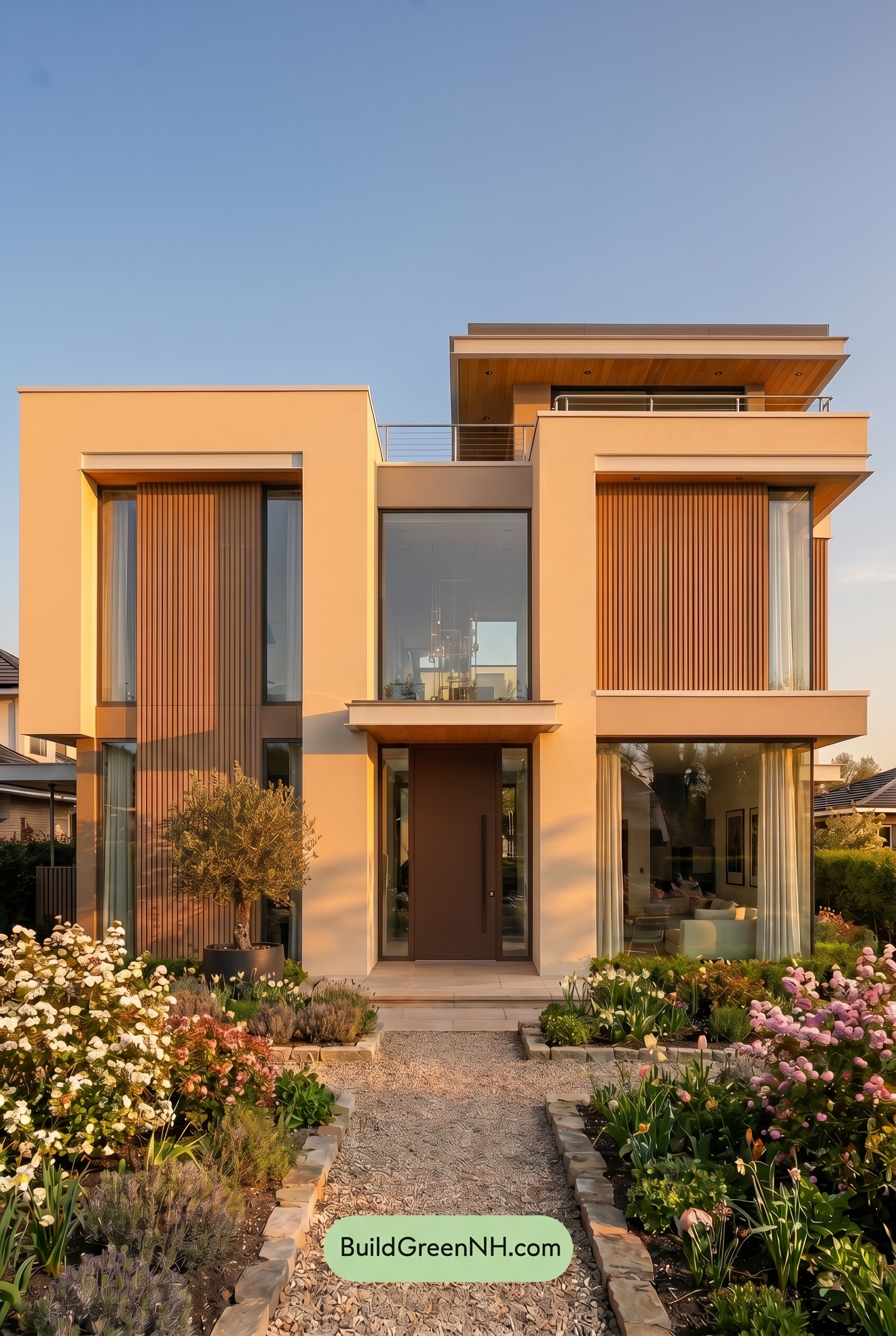 Modern Bronze House Exterior Color Scheme: Pale Stone Breeze - Golden Hour