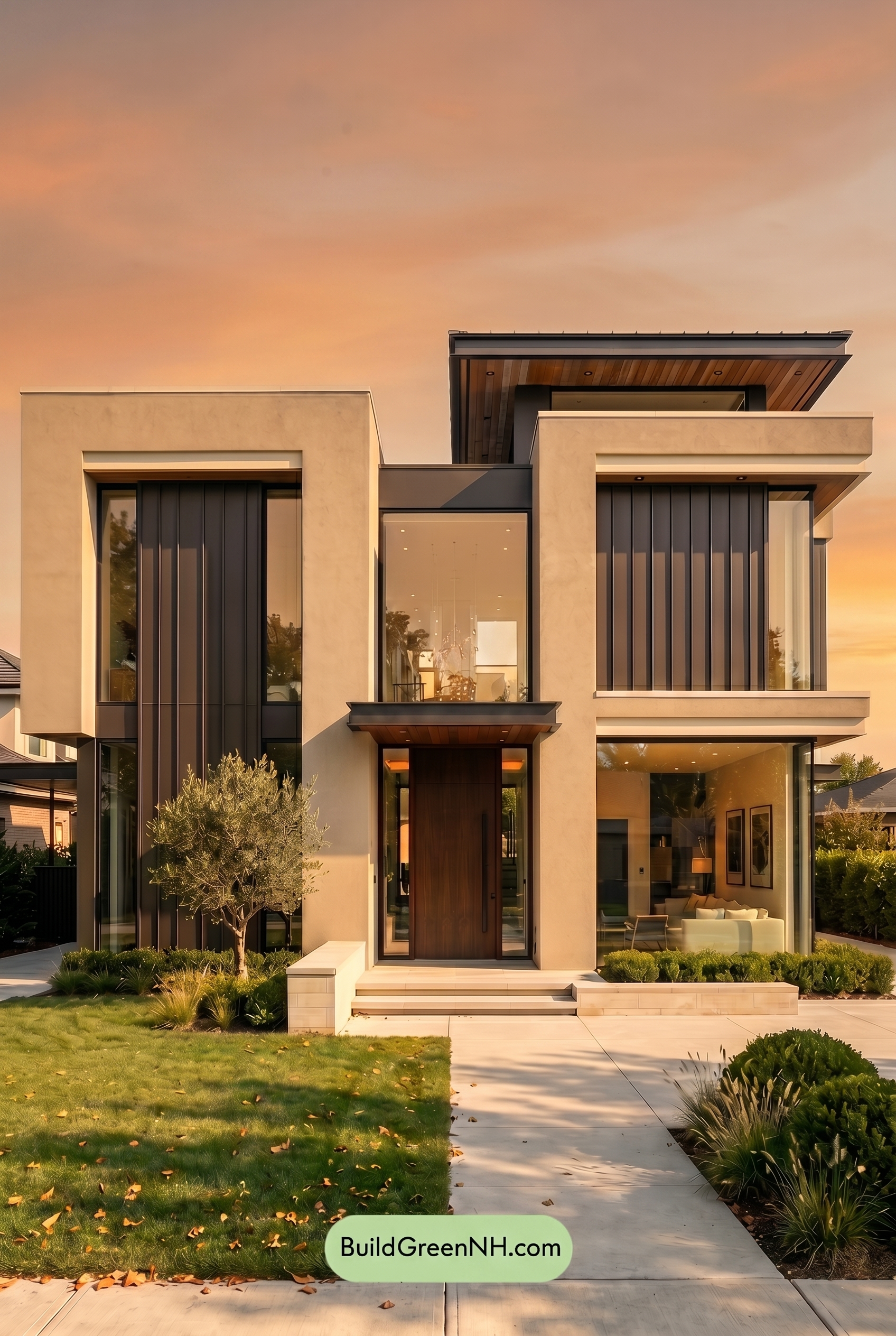 Modern Bronze House Exterior Color Scheme: Warm Taupe Quiet - Golden Hour