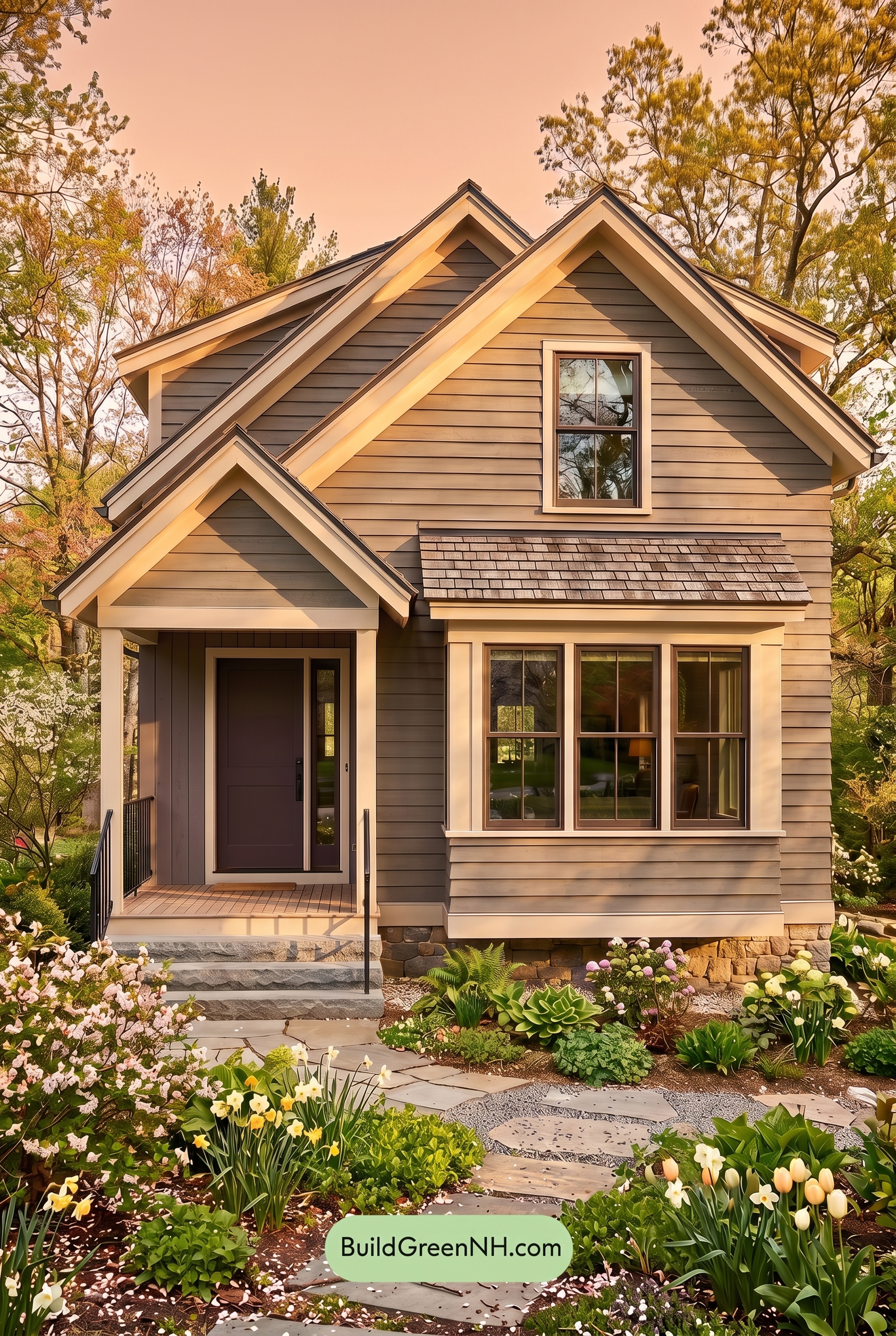 Modern Grey House Exterior Color Scheme: Ash With Plum - Golden Hour