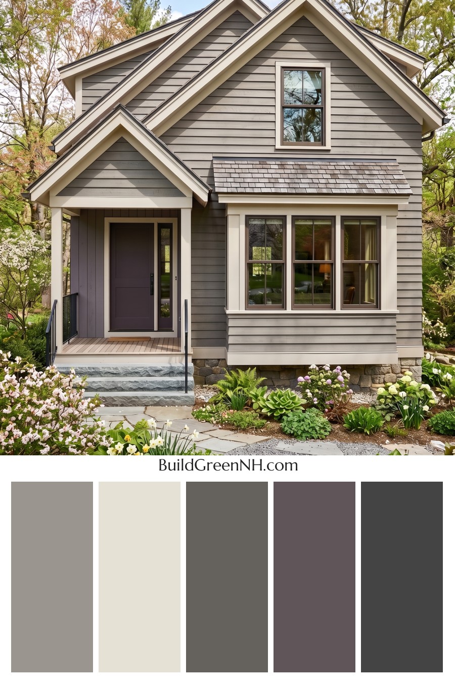 Modern Grey House Exterior Color Scheme: Ash With Plum