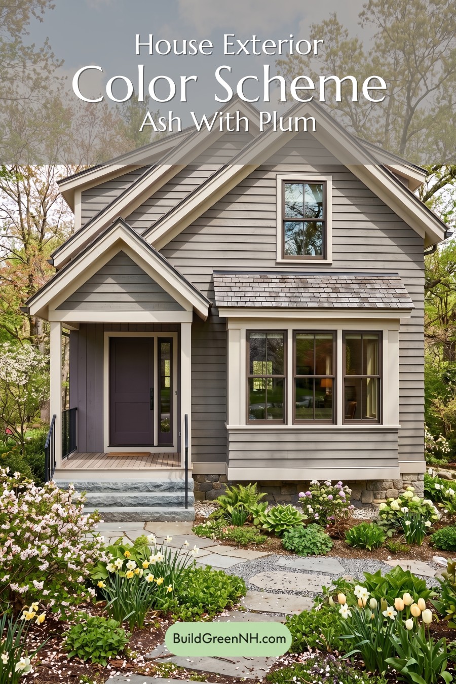 Modern Grey House Exterior Color Scheme: Ash With Plum