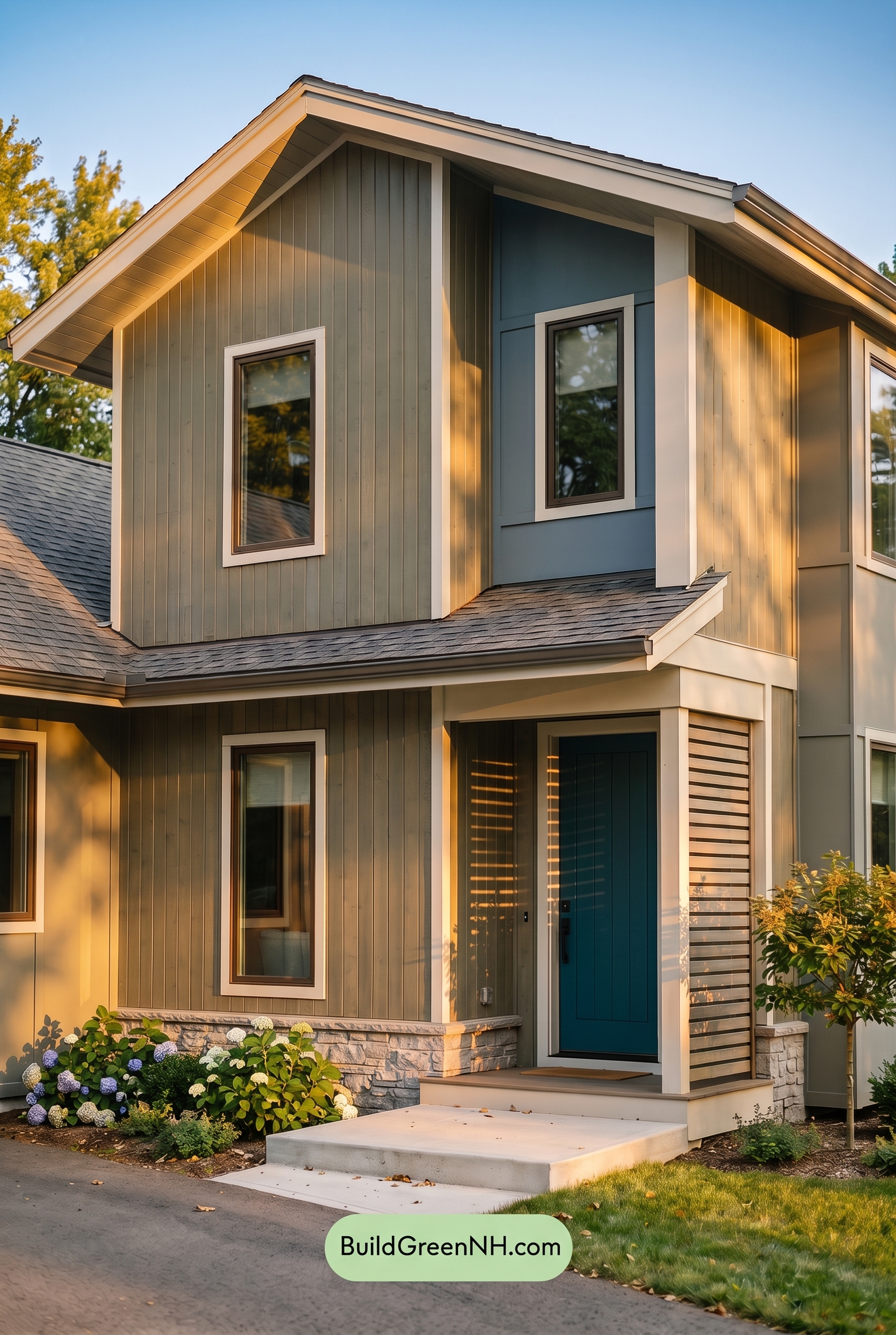 Modern Grey House Exterior Color Scheme: Bronze Blue Quiet - Golden Hour