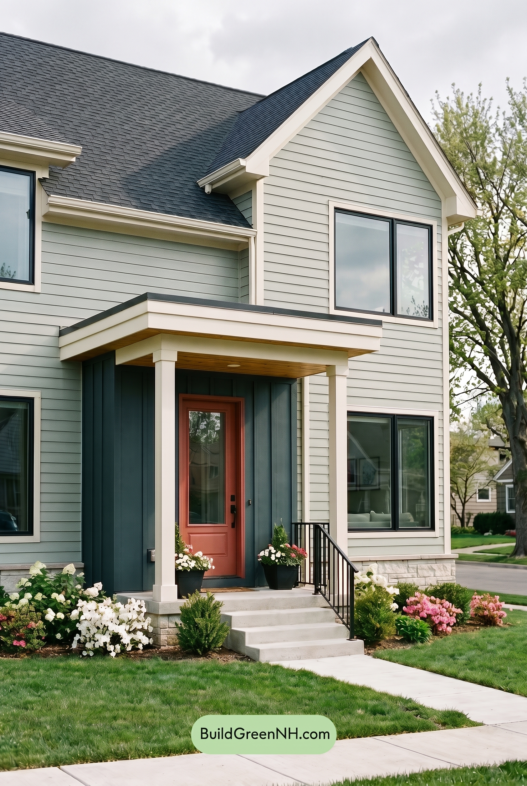 Modern Grey House Exterior Color Scheme: Celadon Charcoal Glint - Overcast