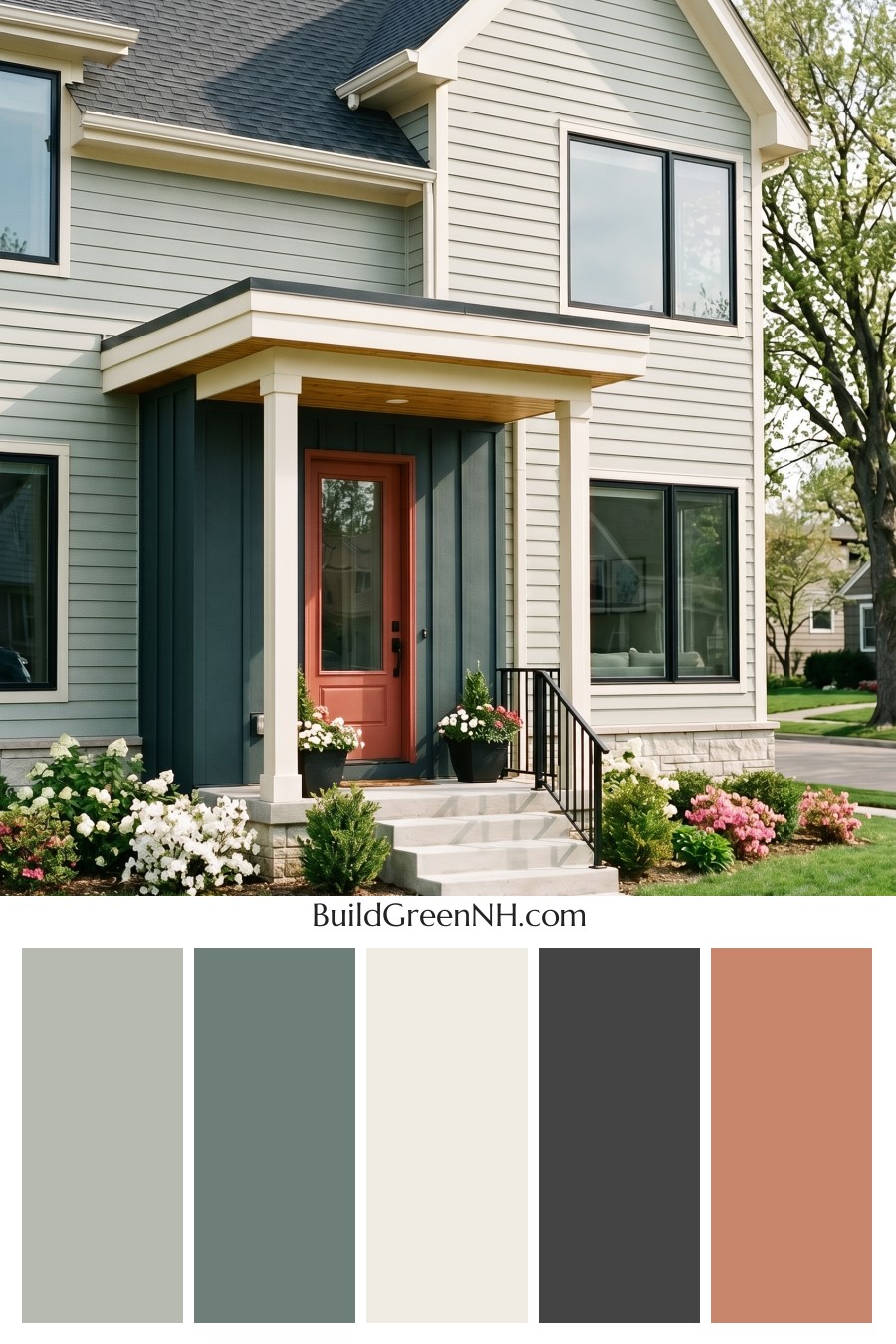 Modern Grey House Exterior Color Scheme: Celadon Charcoal Glint