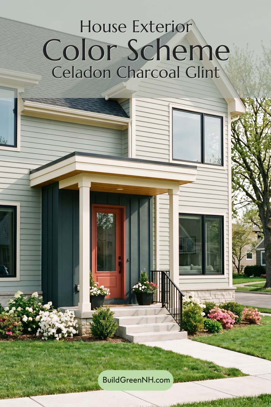 Modern Grey House Exterior Color Scheme: Celadon Charcoal Glint