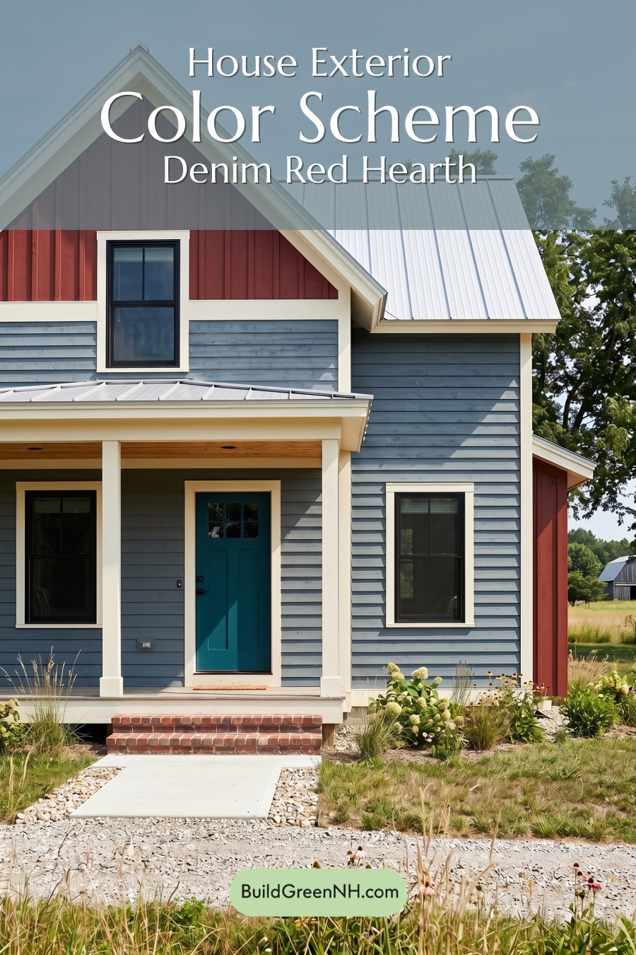Modern Grey House Exterior Color Scheme: Denim Red Hearth
