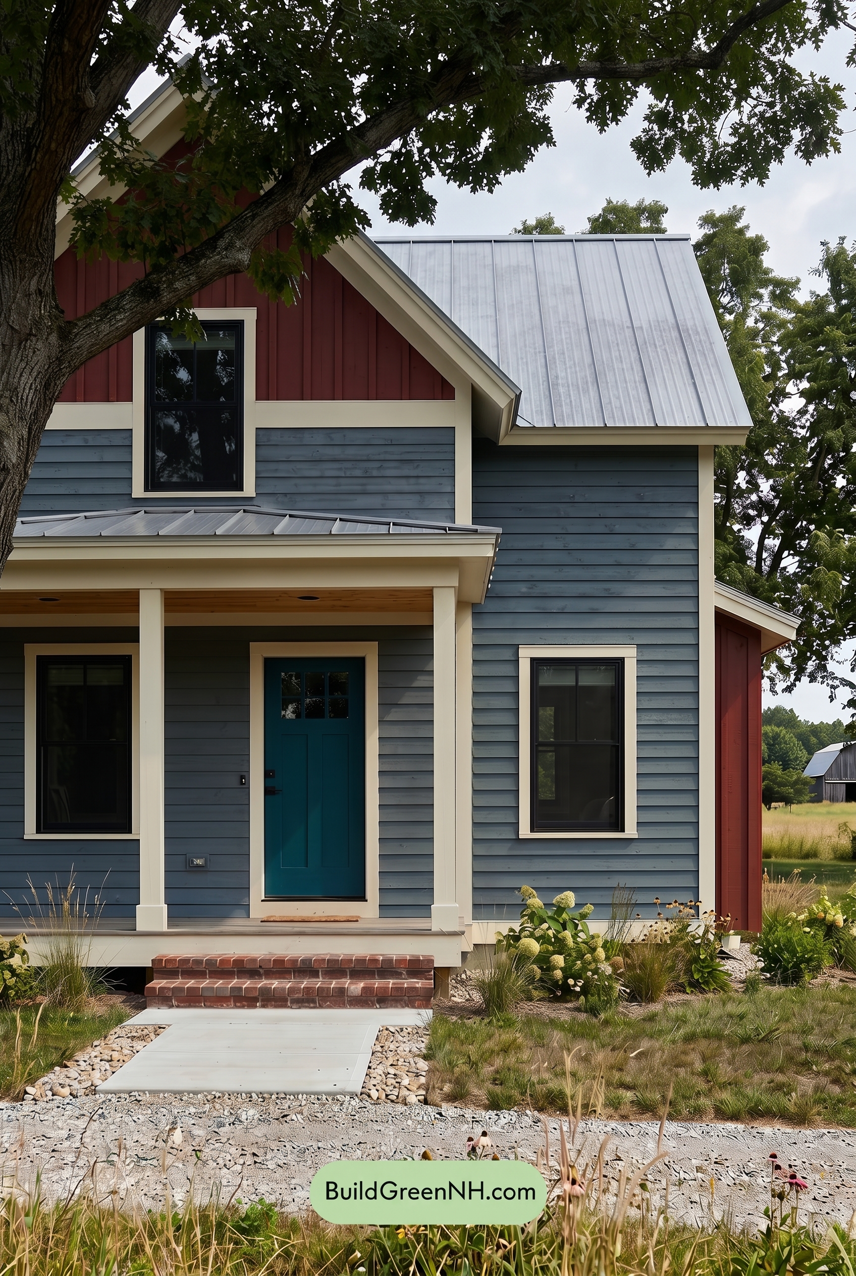 Modern Grey House Exterior Color Scheme: Denim Red Hearth - Shade