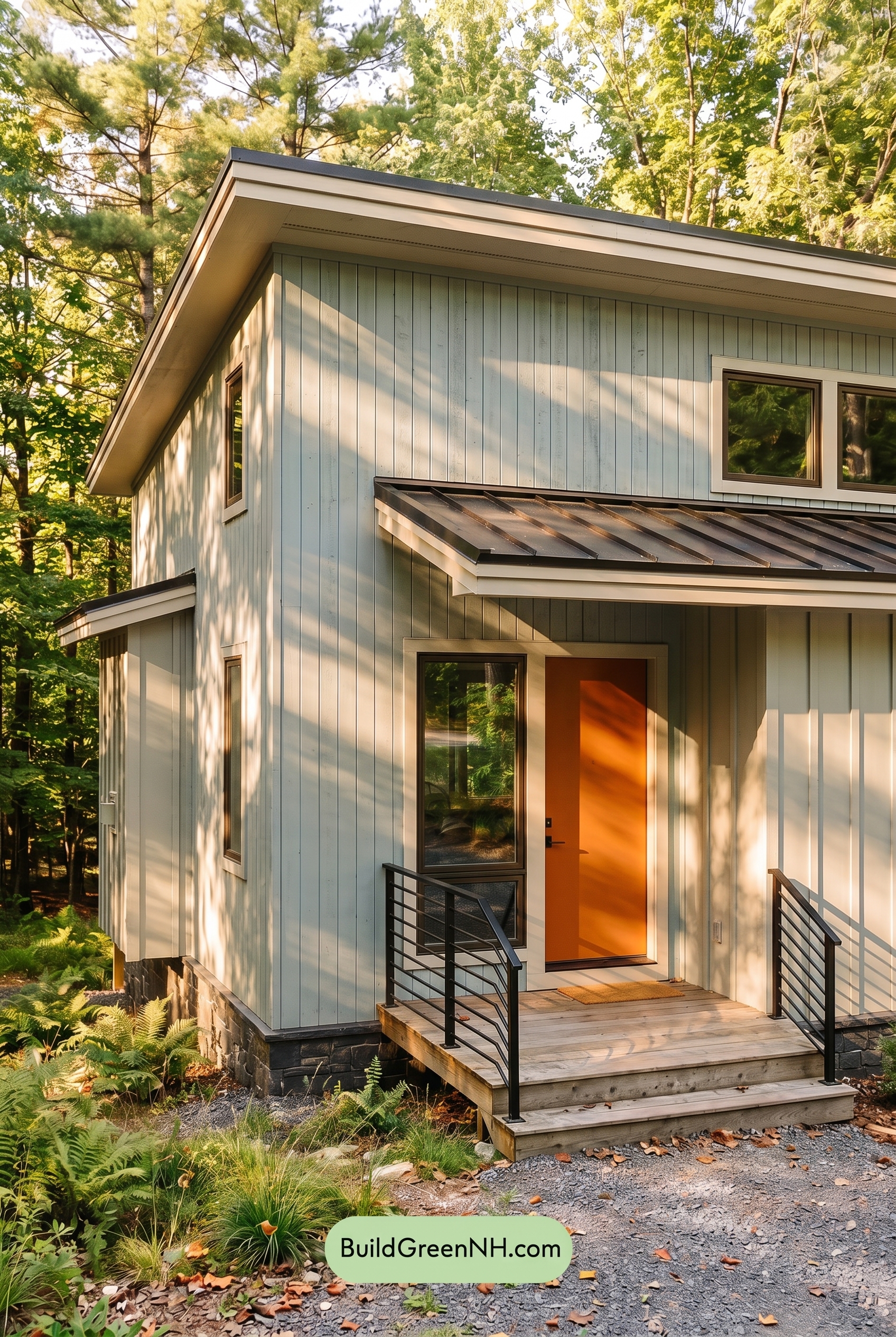 Modern Grey House Exterior Color Scheme: Fogblue Olive Grain - Golden Hour