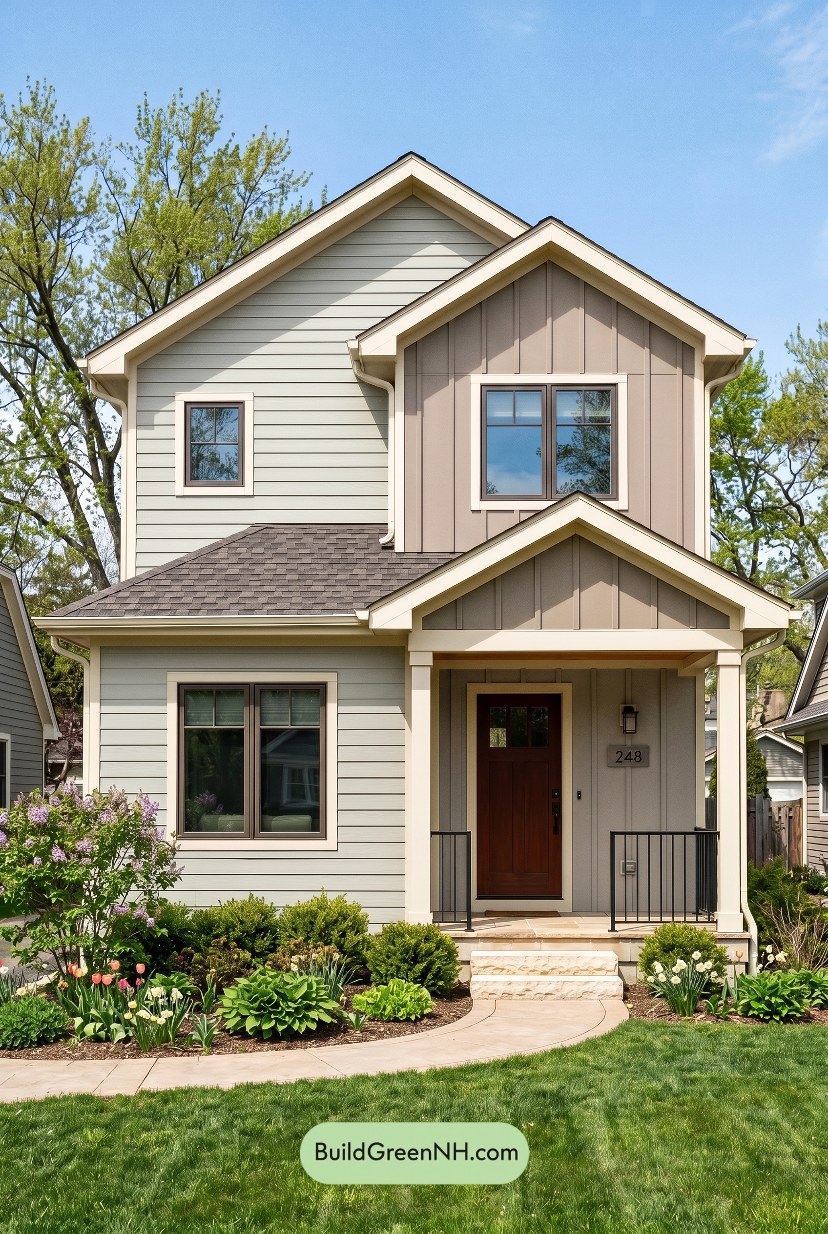 Modern Grey House Exterior Color Scheme: Muted Warm Contrast