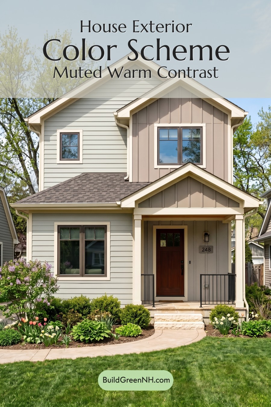Modern Grey House Exterior Color Scheme: Muted Warm Contrast