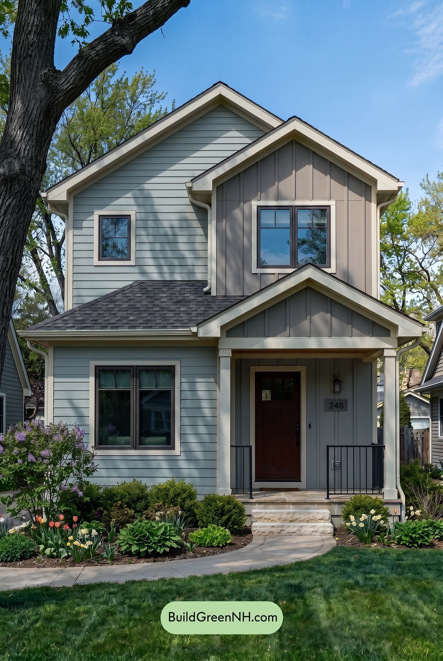 Modern Grey House Exterior Color Scheme: Muted Warm Contrast - Shade