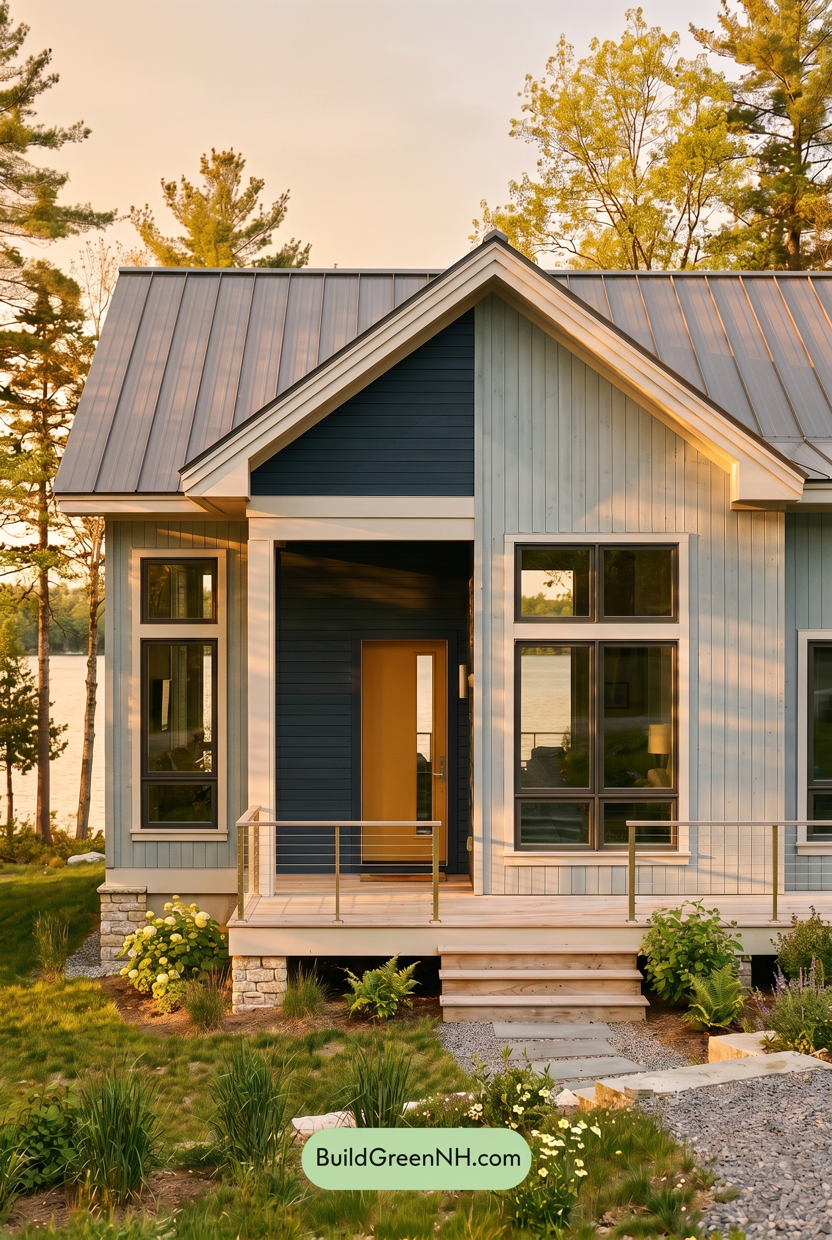 Modern Grey House Exterior Color Scheme: Paleblue Navy Gleam - Golden Hour
