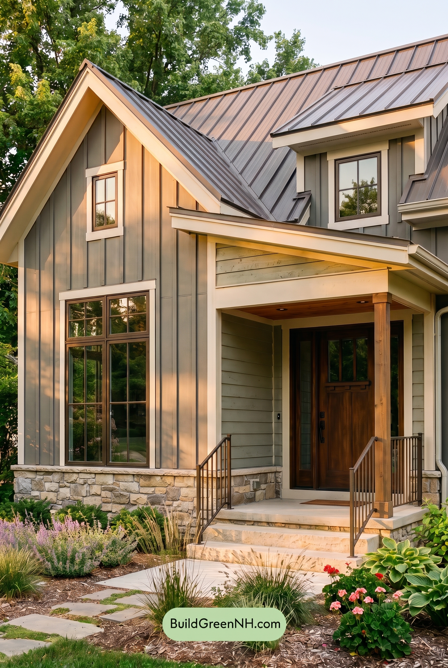 Modern Grey House Exterior Color Scheme: Slate With Sage - Golden Hour