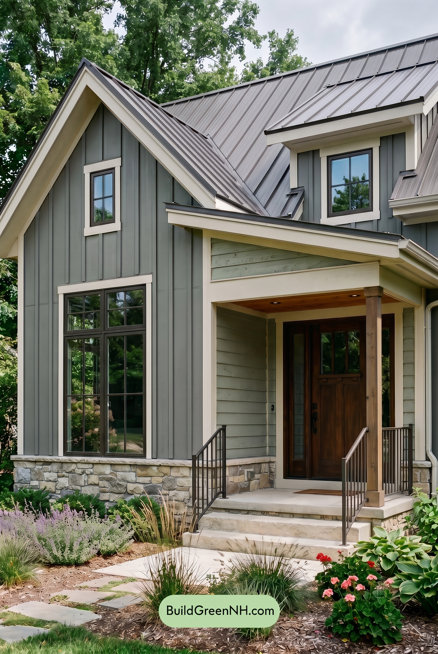 Modern Grey House Exterior Color Scheme: Slate With Sage - Overcast