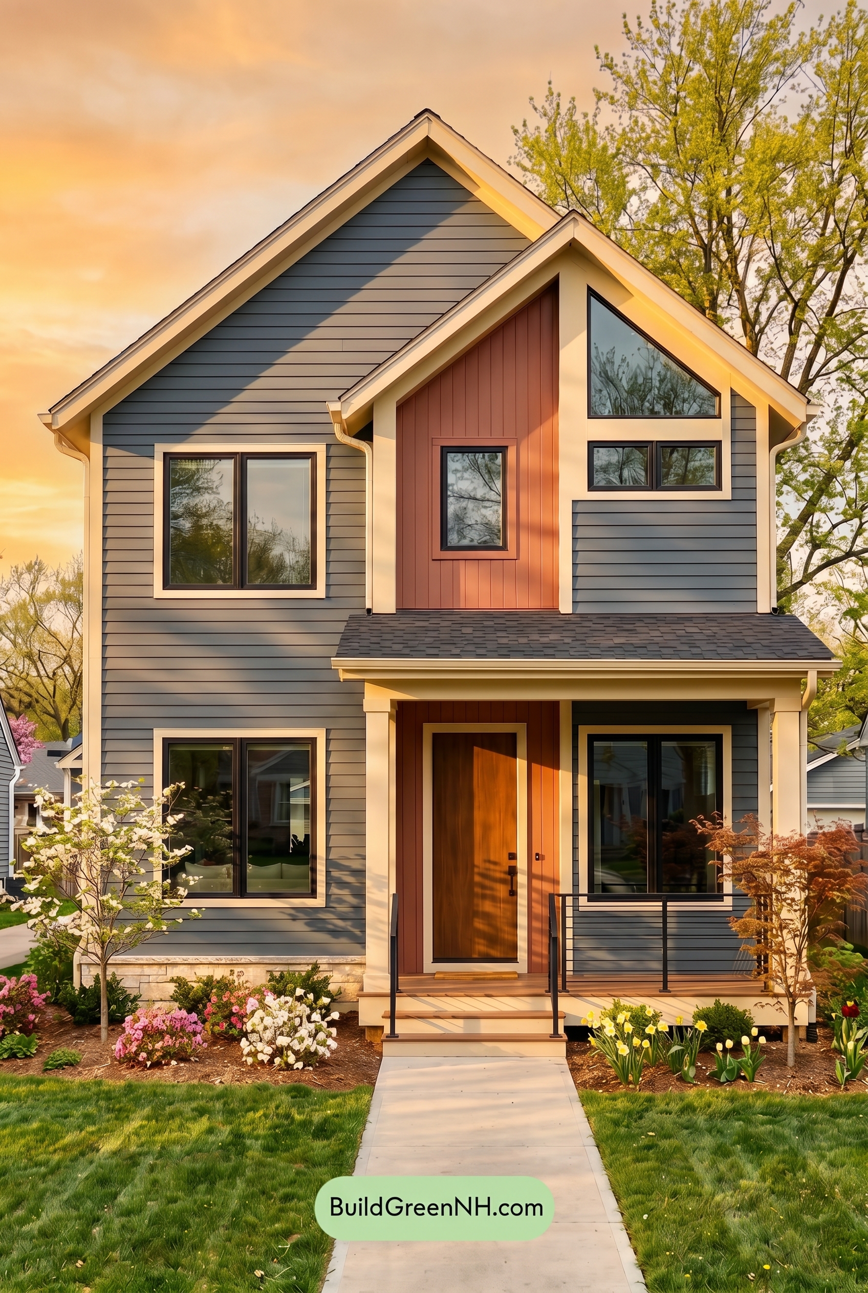 Modern Grey House Exterior Color Scheme: Stormblue Terra Lace - Golden Hour