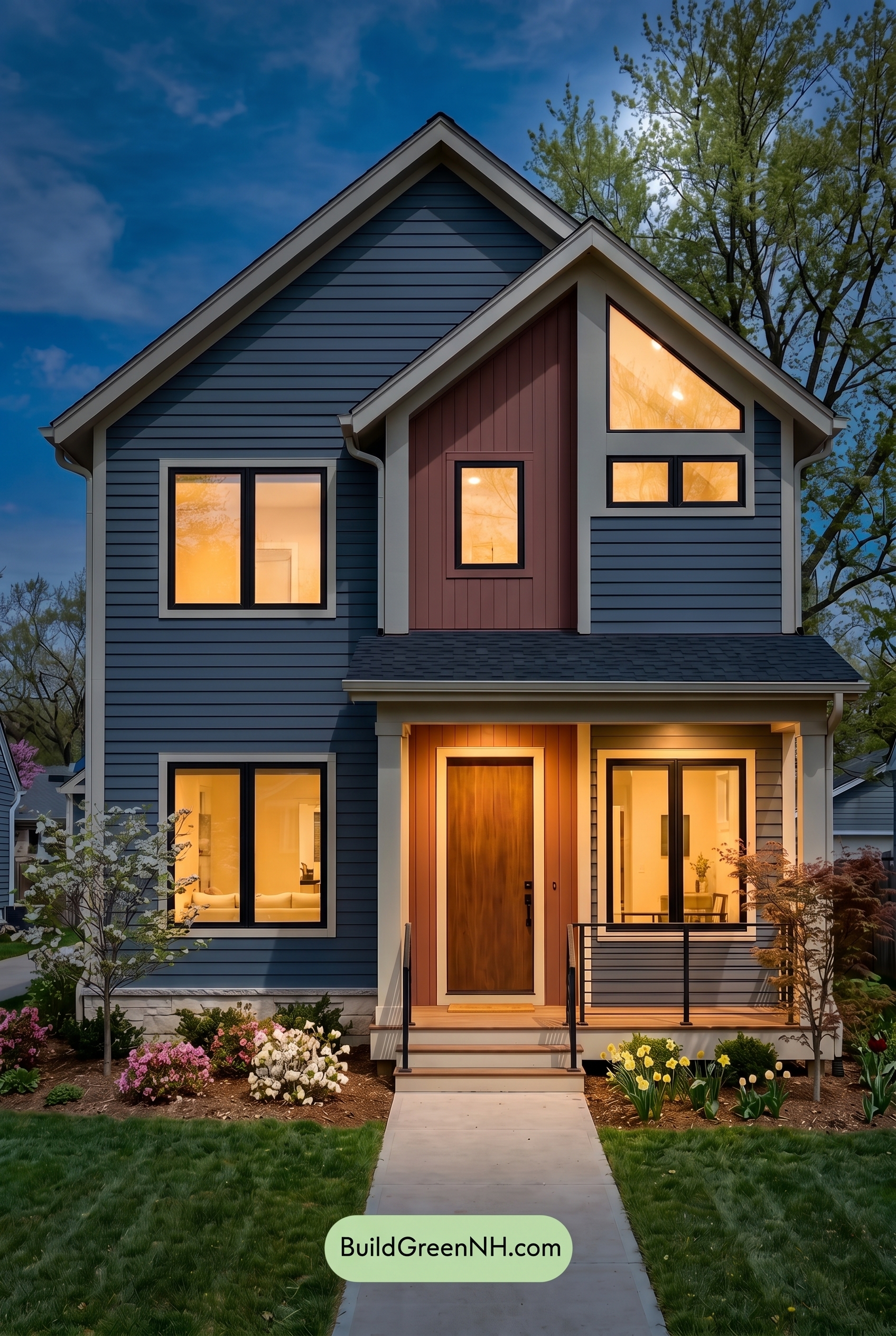 Modern Grey House Exterior Color Scheme: Stormblue Terra Lace - Nighttime