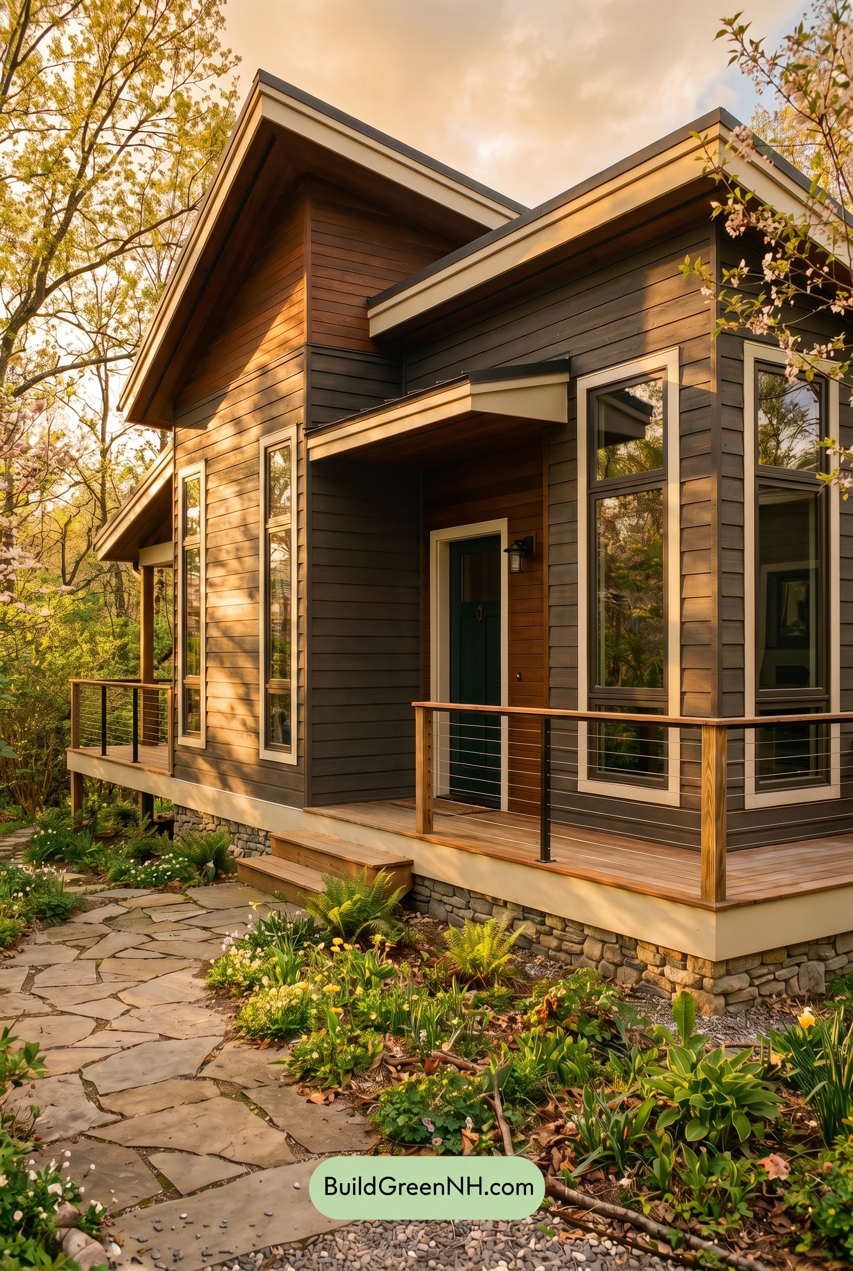 Modern Grey House Exterior Color Scheme: Umber Cream Edge - Golden Hour
