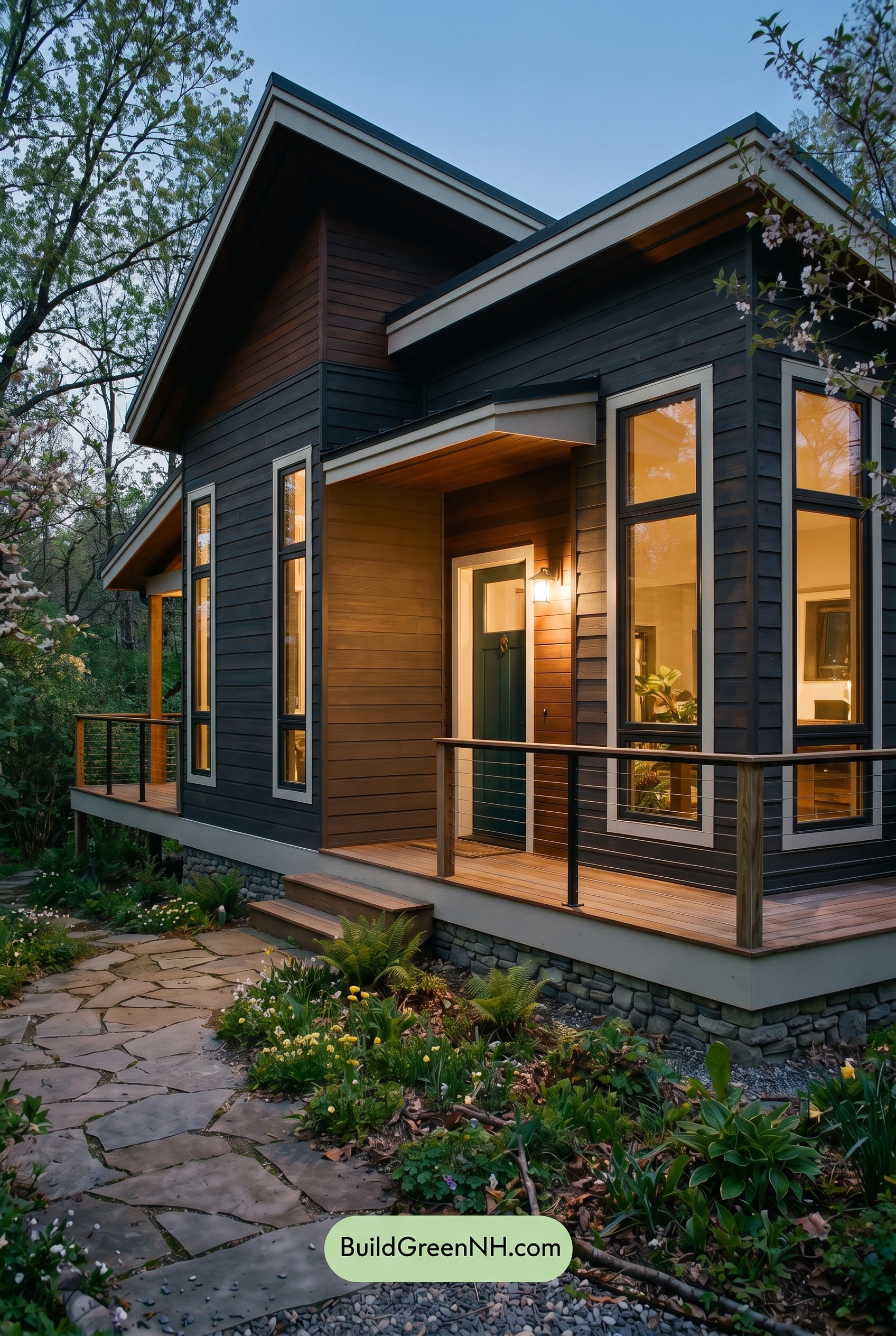 Modern Grey House Exterior Color Scheme: Umber Cream Edge - Nighttime