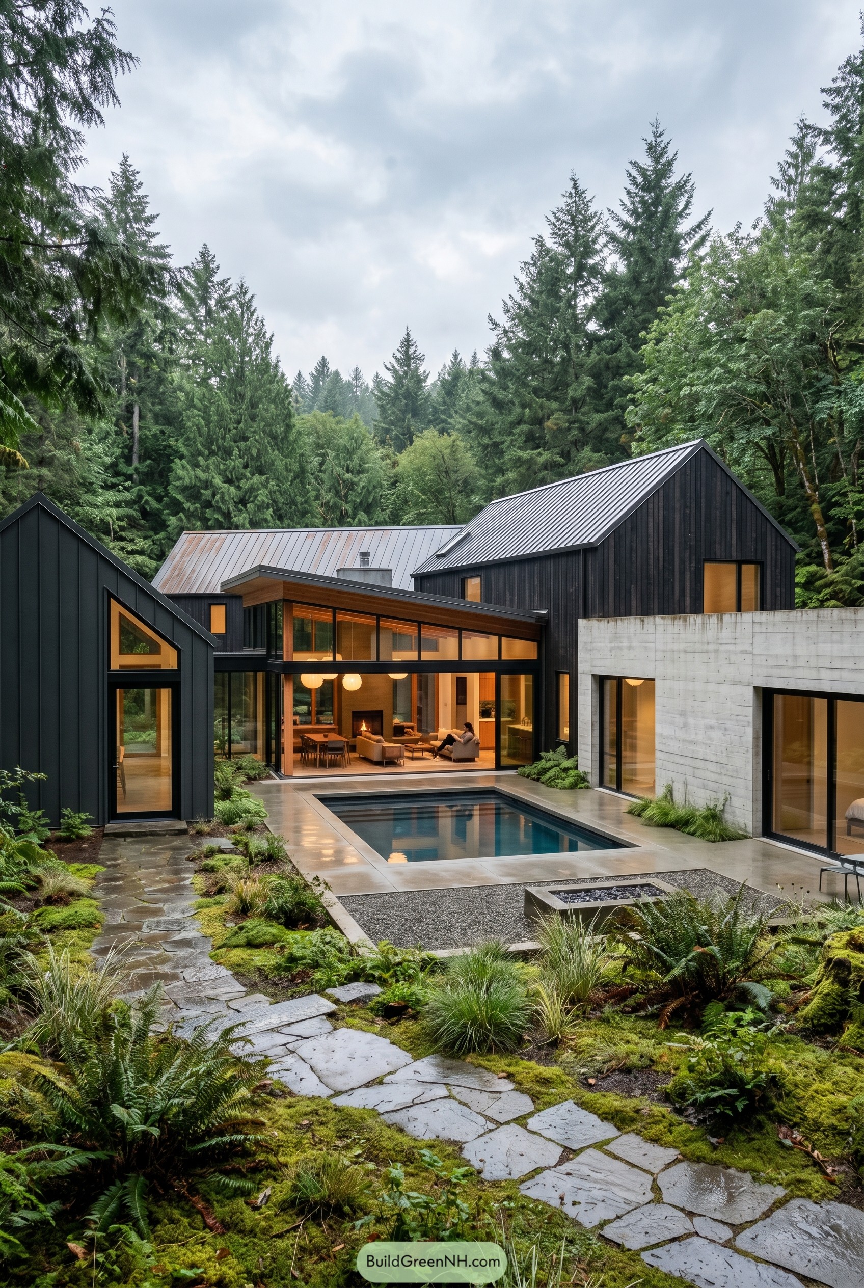Modern forest home with pool courtyard