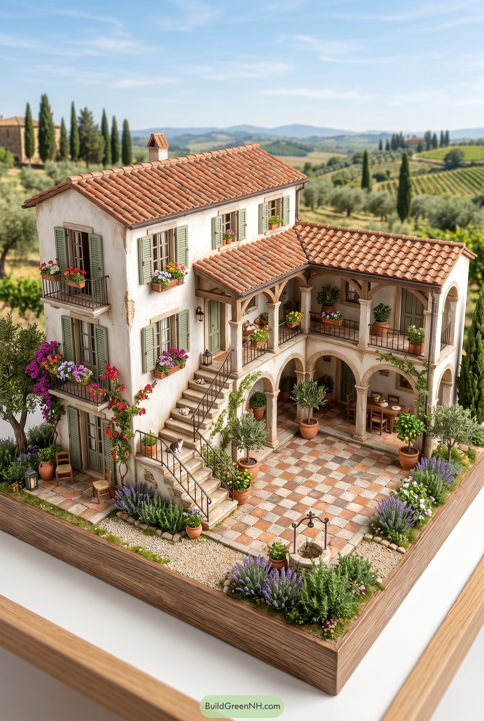 Mediterranean villa with terracotta roof and courtyard