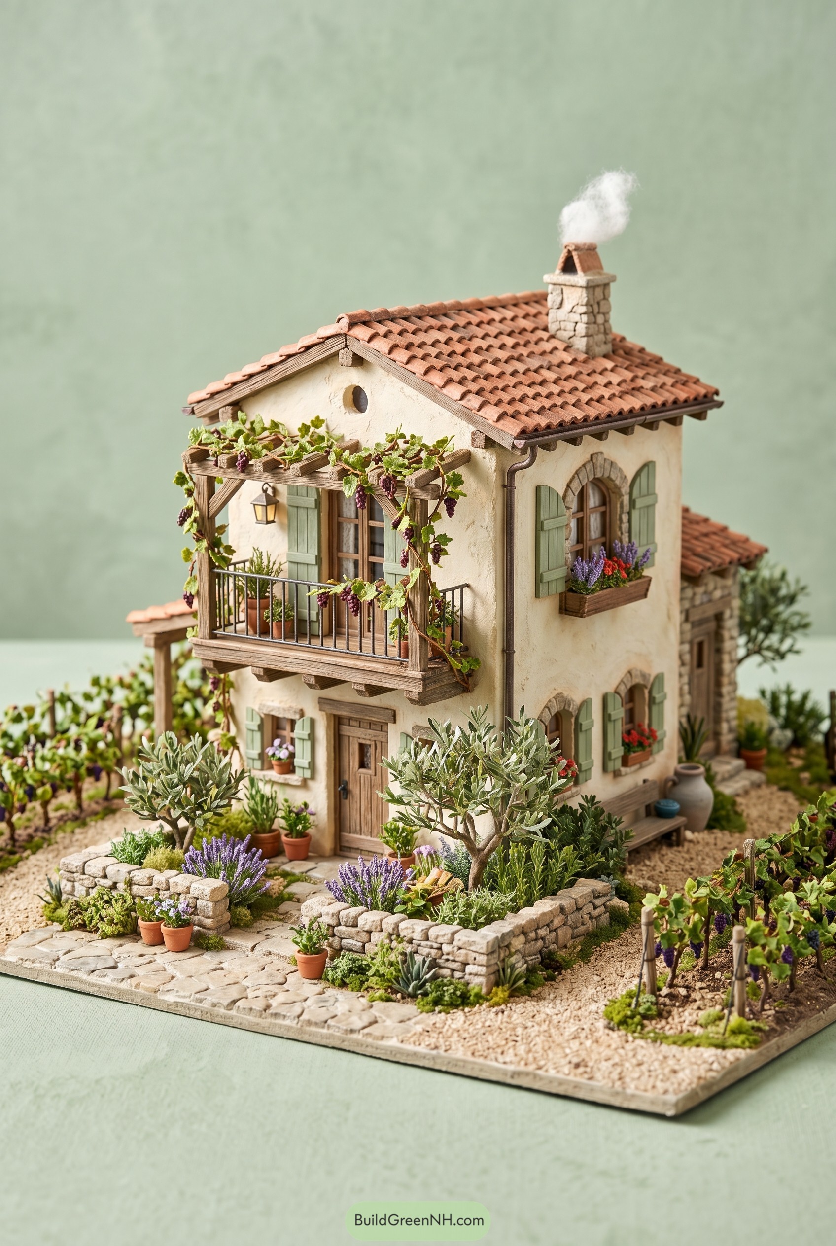 Miniature Mediterranean villa with grape arbor