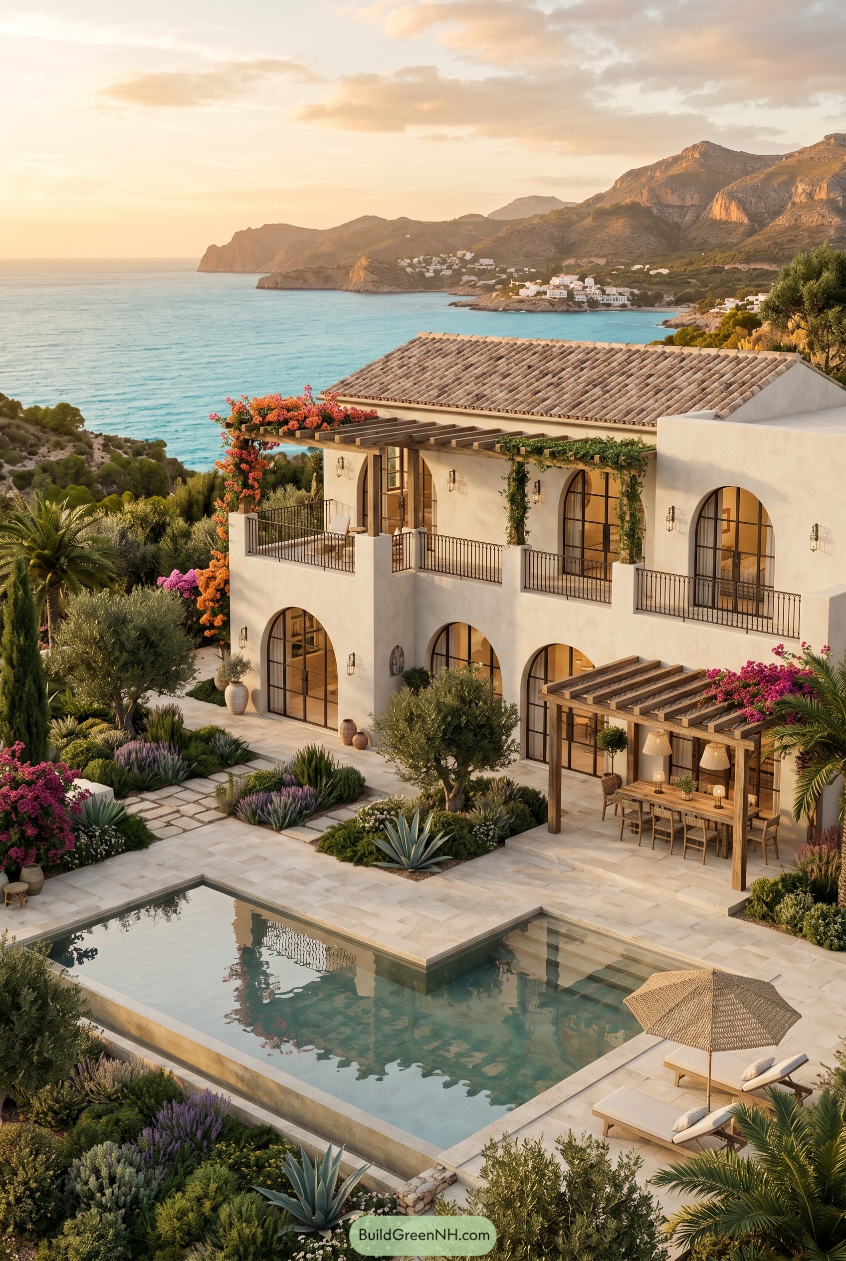 Mediterranean villa with pool overlooking the bay