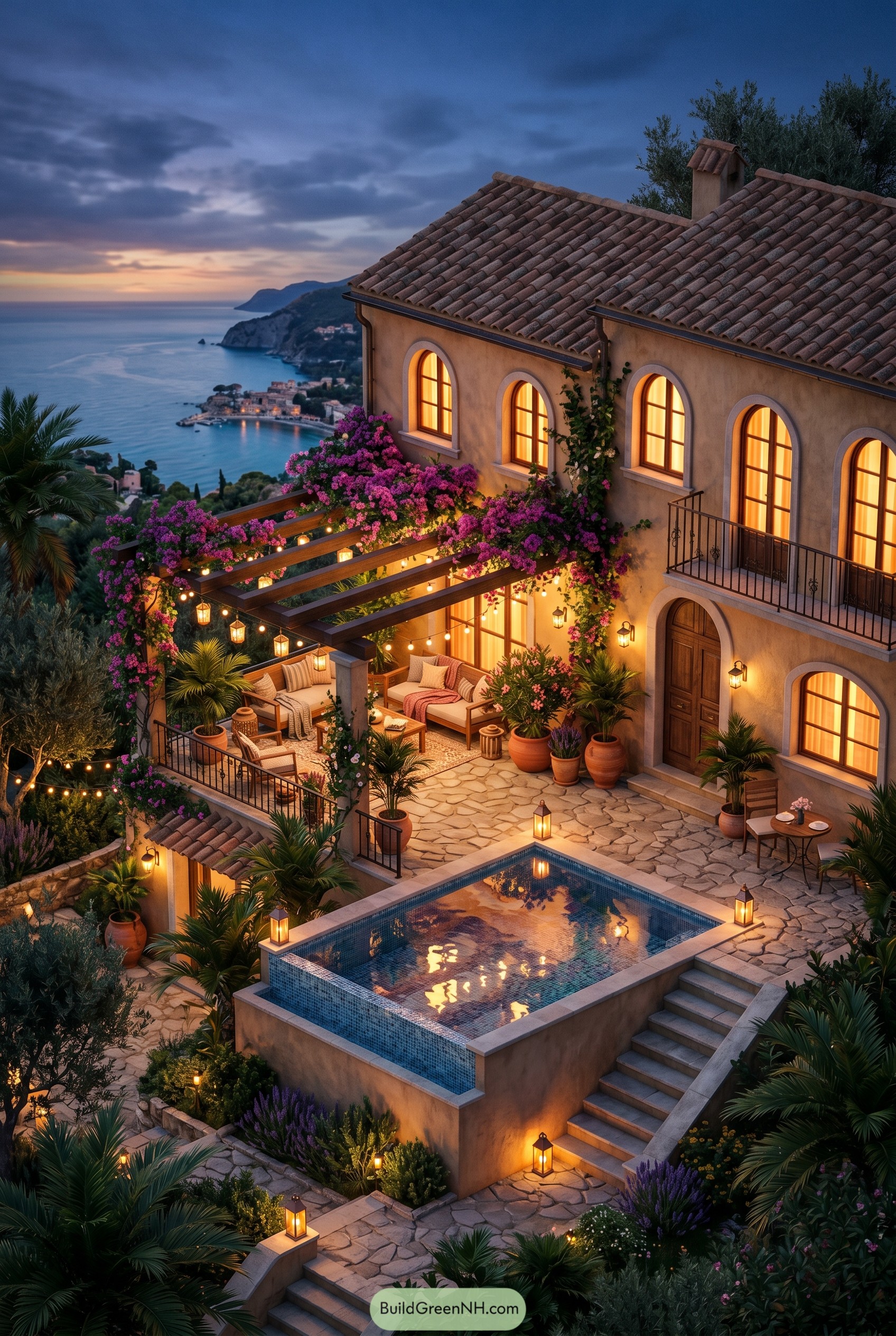 Mediterranean villa with pool overlooking the coast