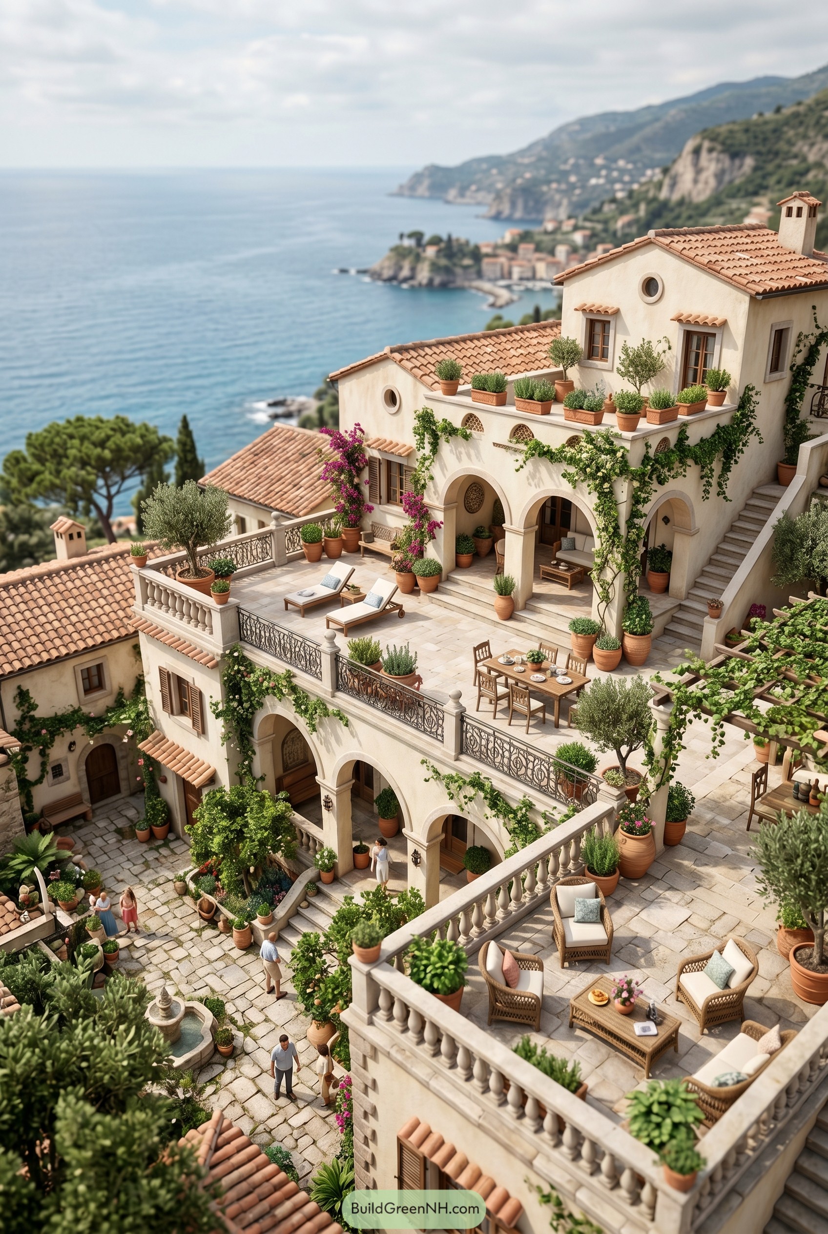 Terraced Mediterranean villa overlooking the sea