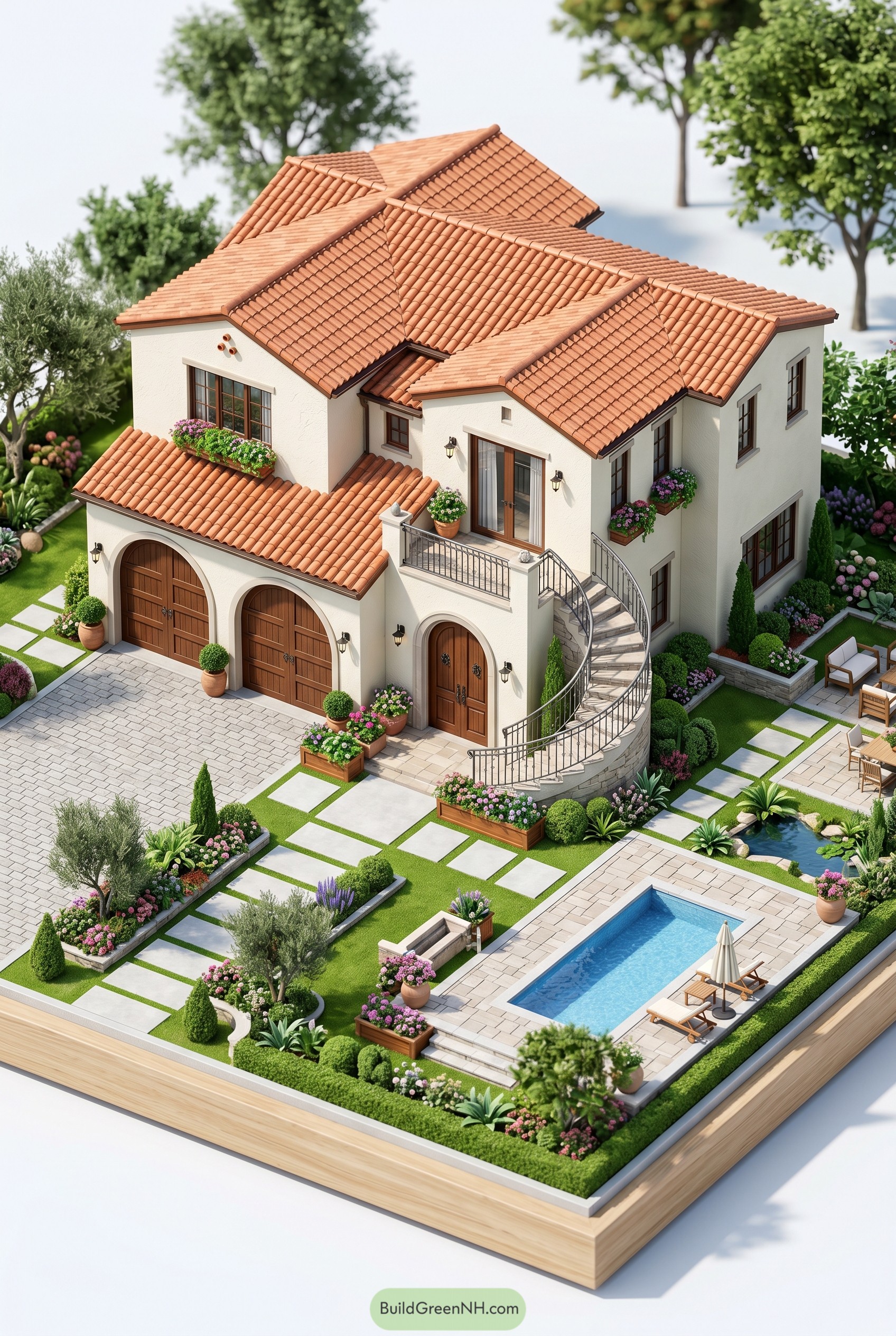 Mediterranean villa with terracotta roof and pool