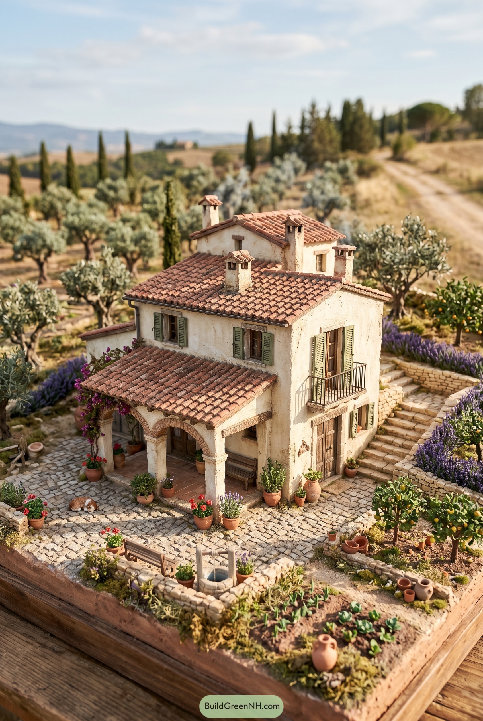 Mediterranean farmhouse with terracotta roof and gardens