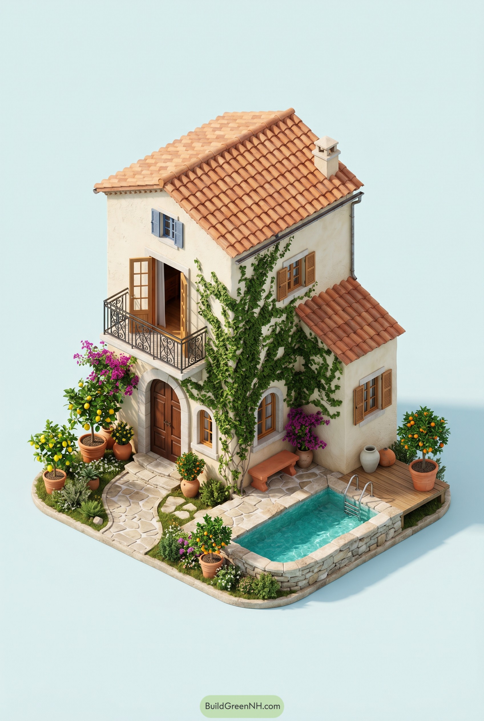 Mediterranean villa with terracotta roof and pool