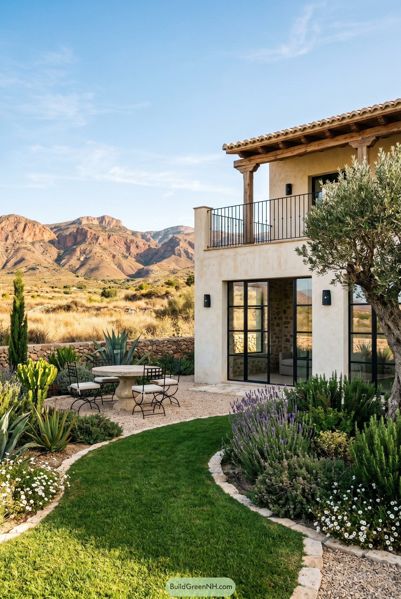 Mediterranean villa garden with mountain views