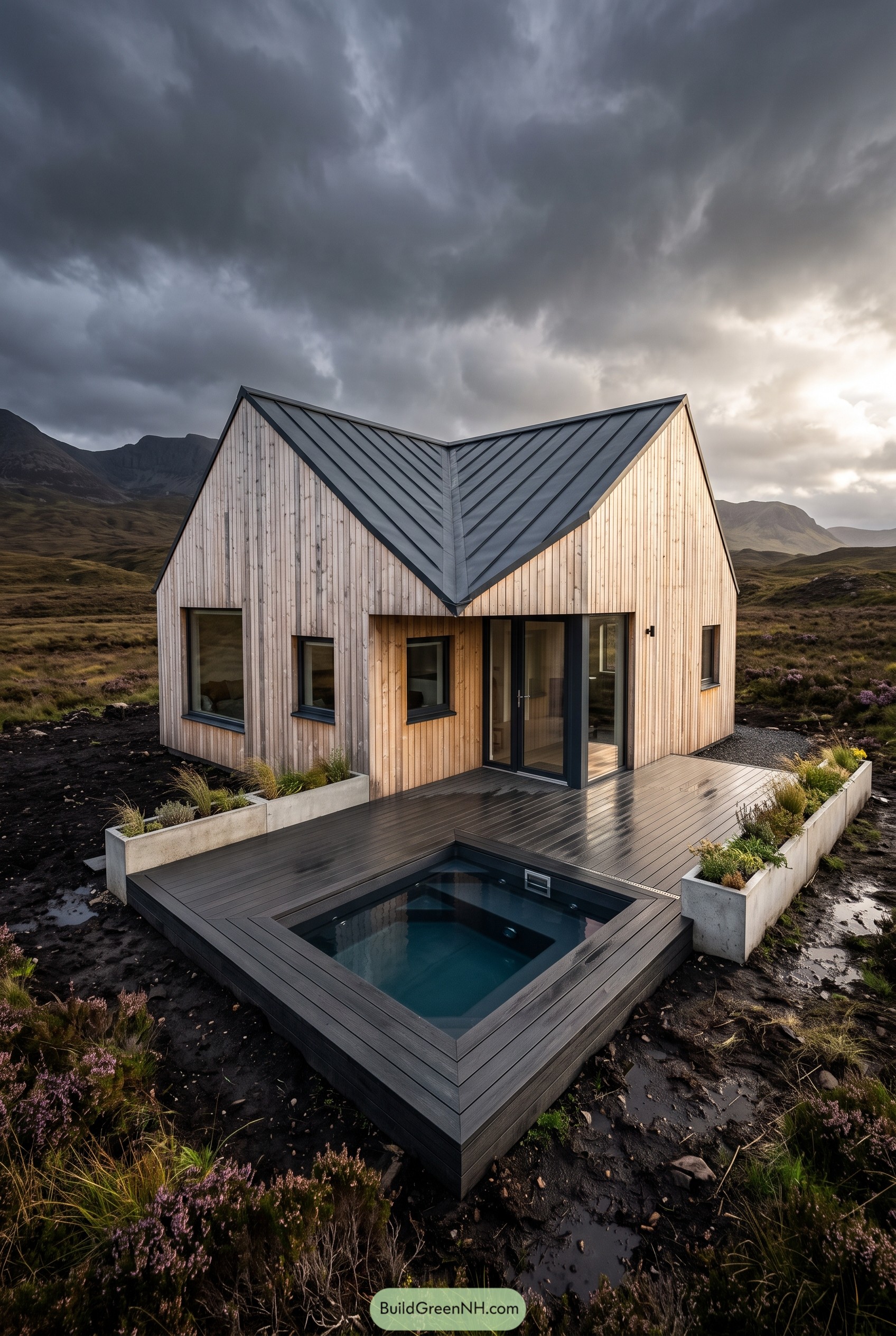Nordic timber cabin with deck plunge pool