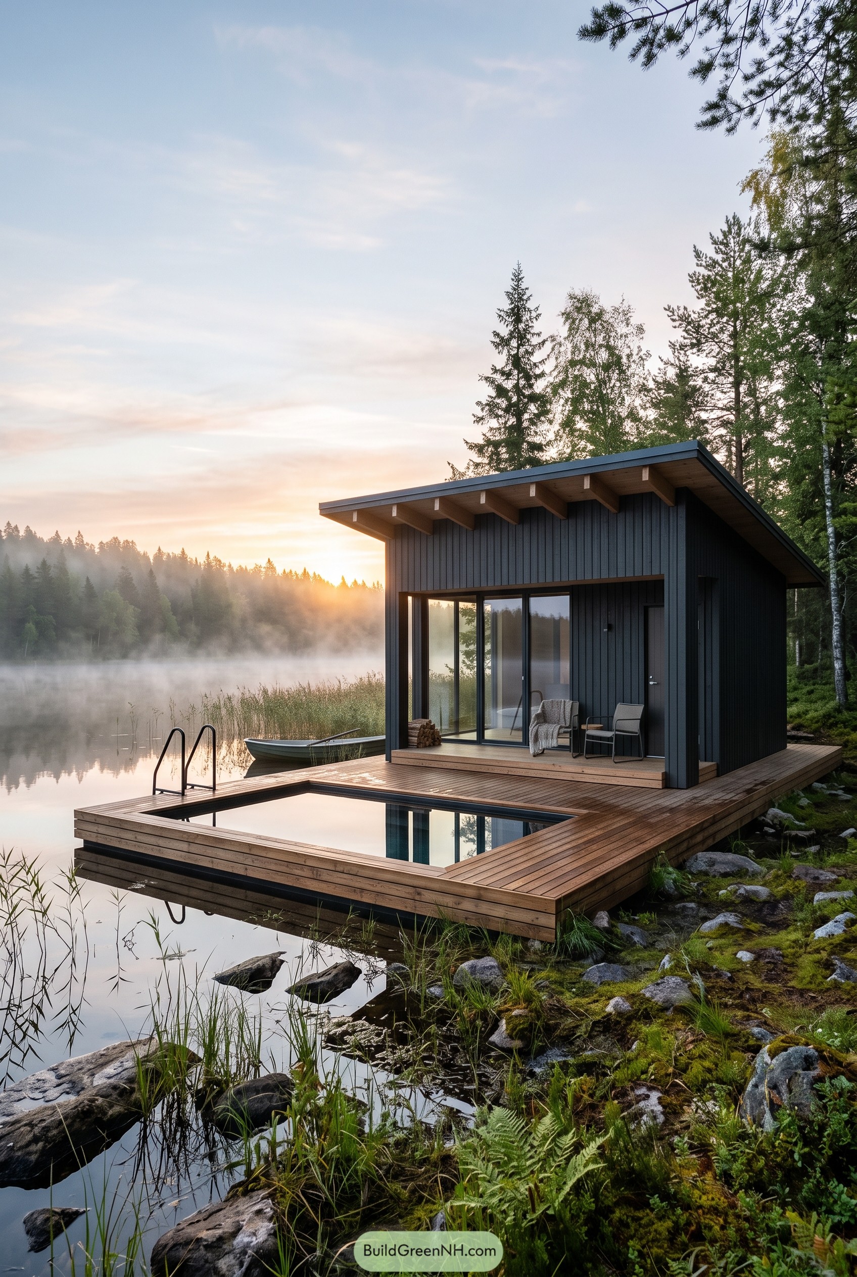 Nordic lakeside retreat with deck pool