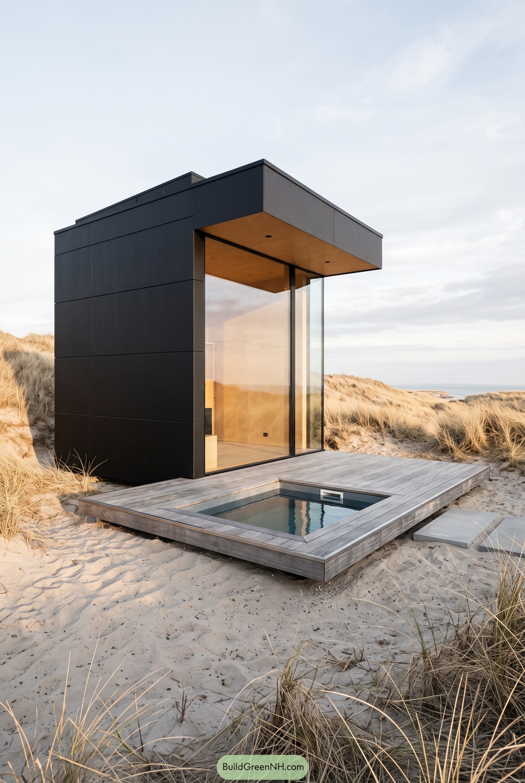 Black dune cabin with a deck plunge pool
